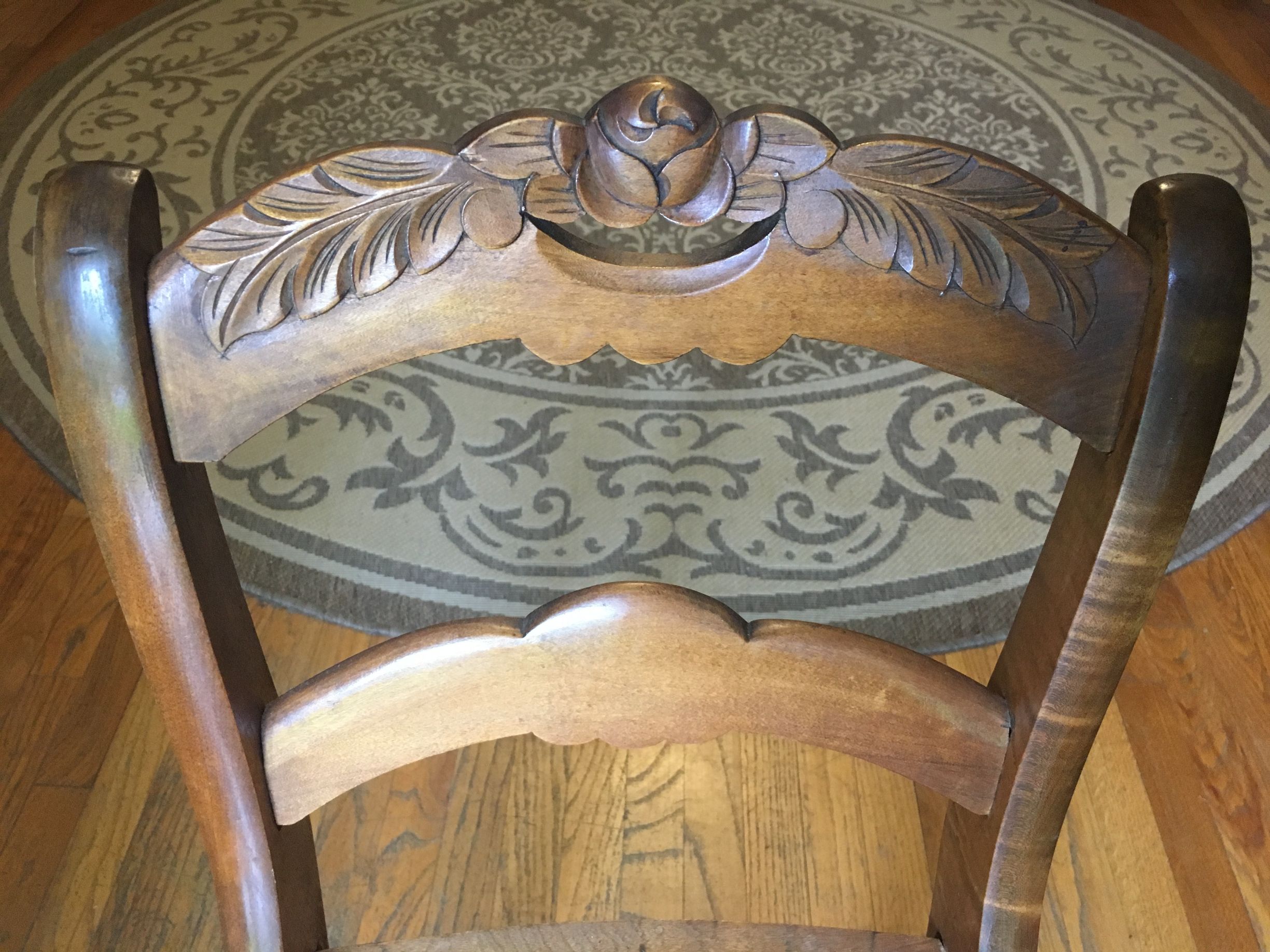 American Victorian Style Carved Wood and Cane Chair