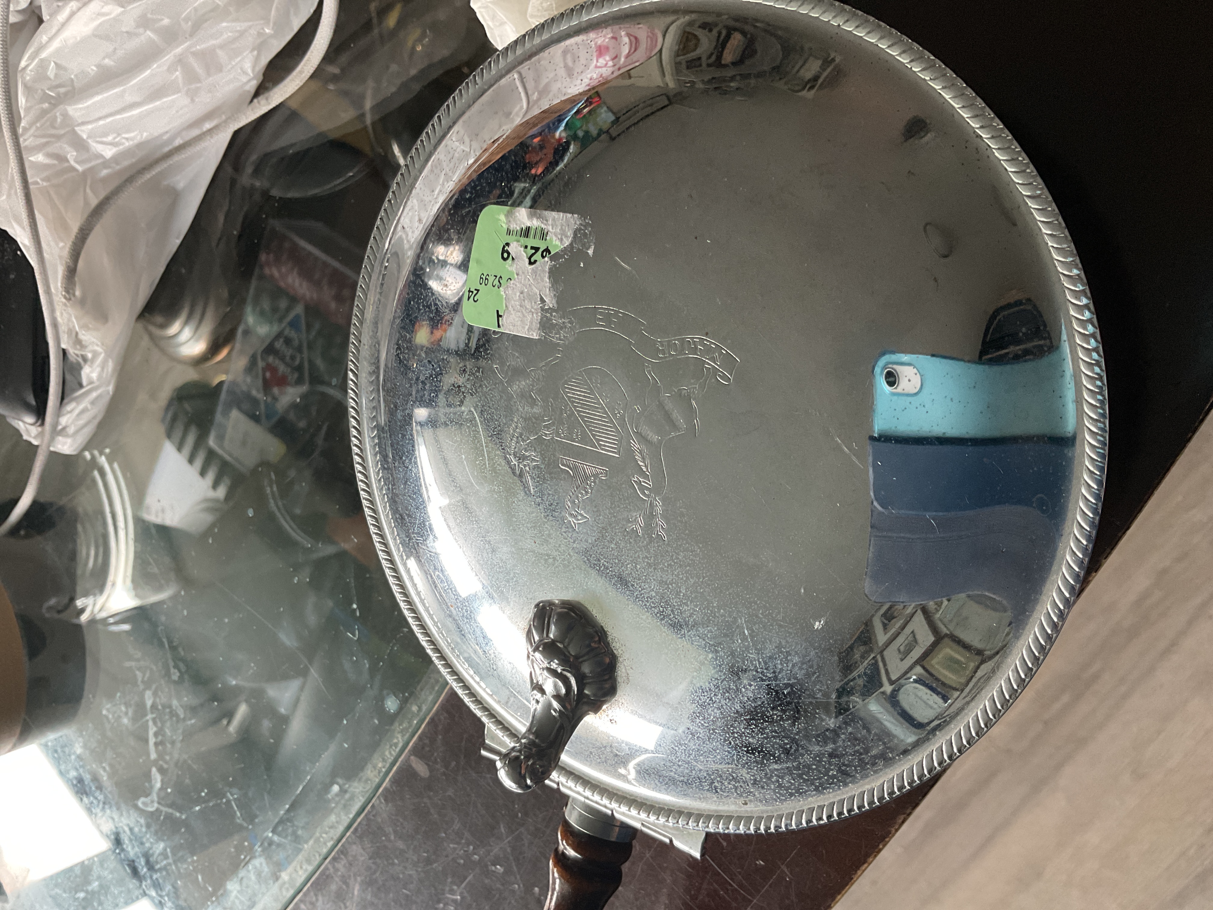 Victorian Silverplate Meat Dome Lid with Heraldic Crest