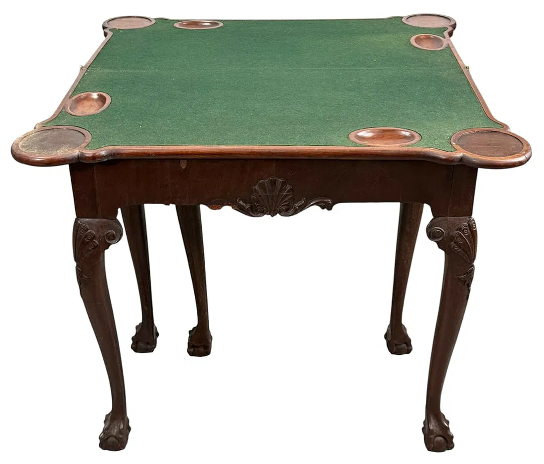 English Queen Anne Style Mahogany Fold-Over Card Table thumbnail 12