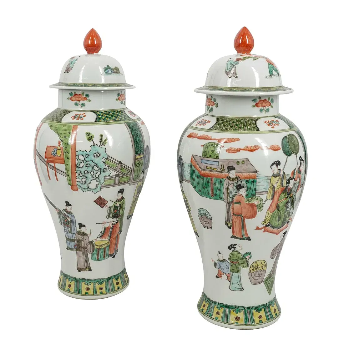 Qing Style Famille Verte Porcelain Covered Jar