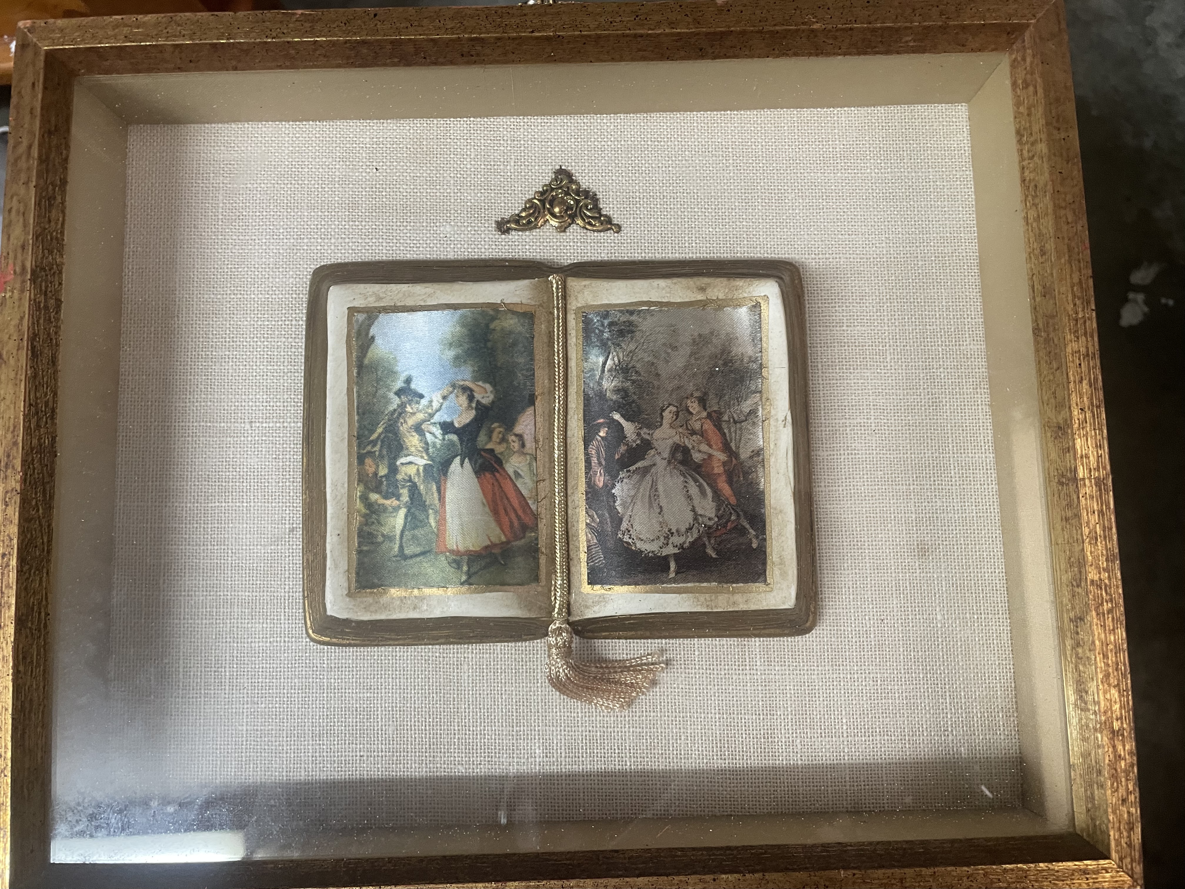 Vintage Shadowbox Faux Book Plaque with Rococo Prints