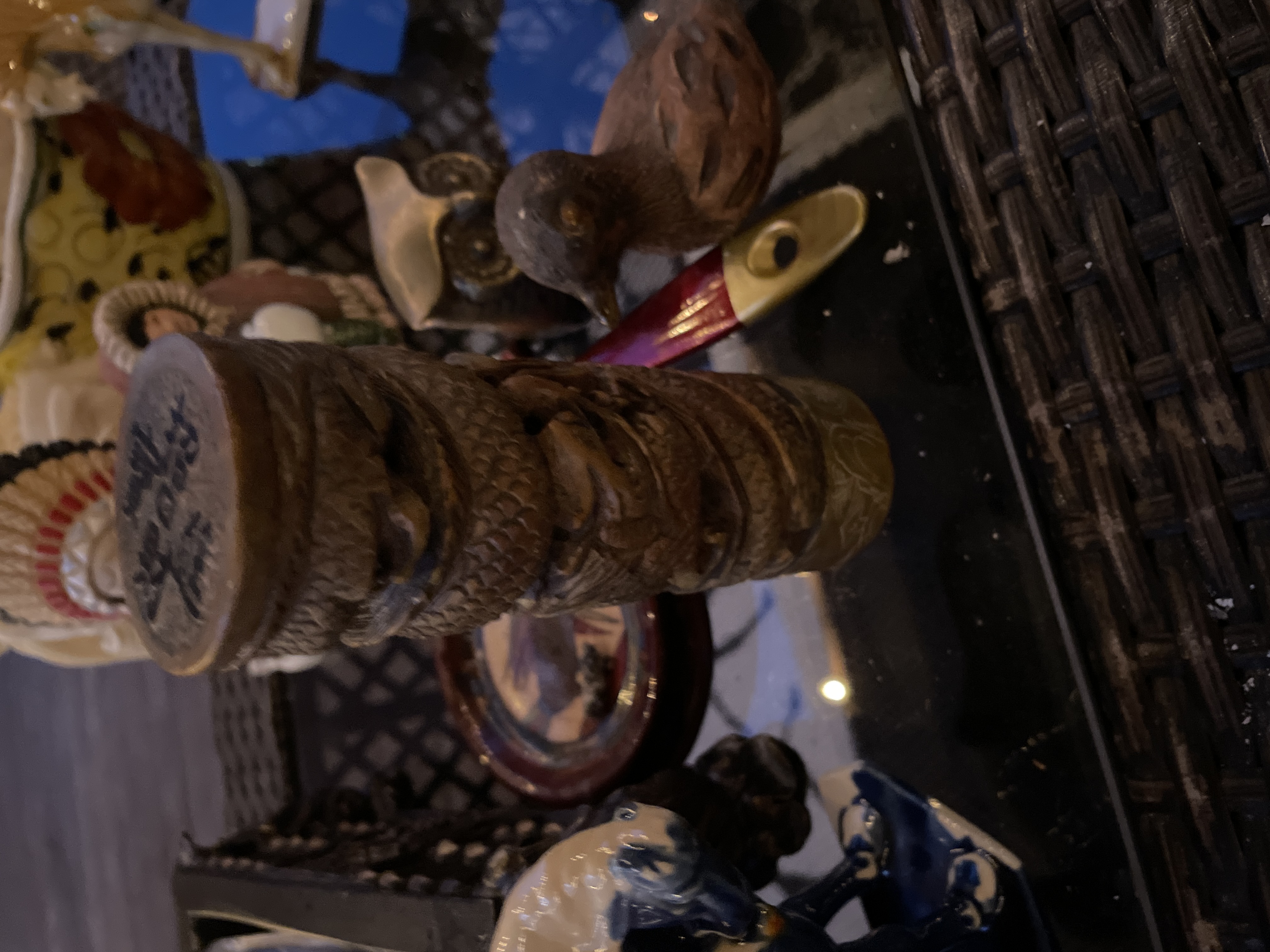 Rustic Carved Wooden Totem Container