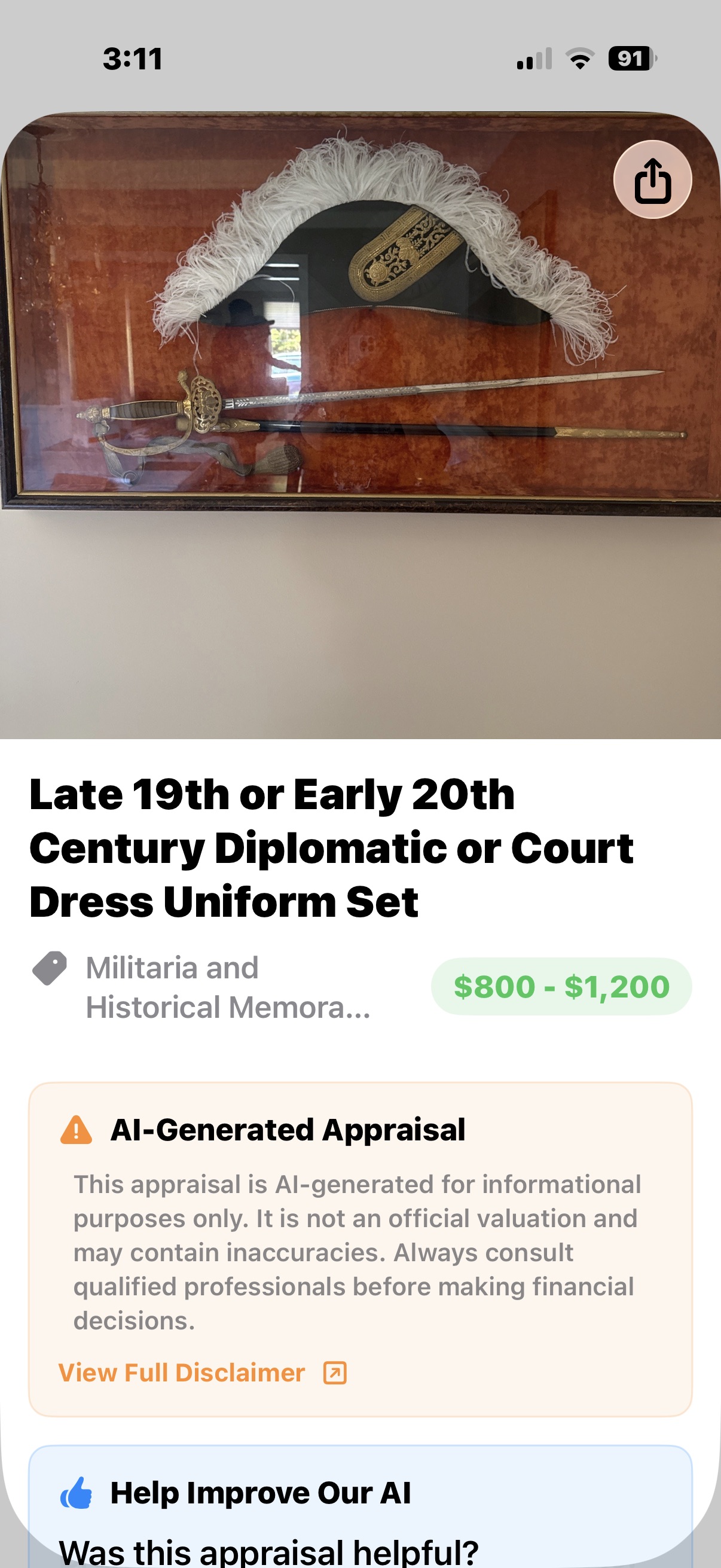 Late 19th or Early 20th Century Diplomatic or Court Dress Uniform Set