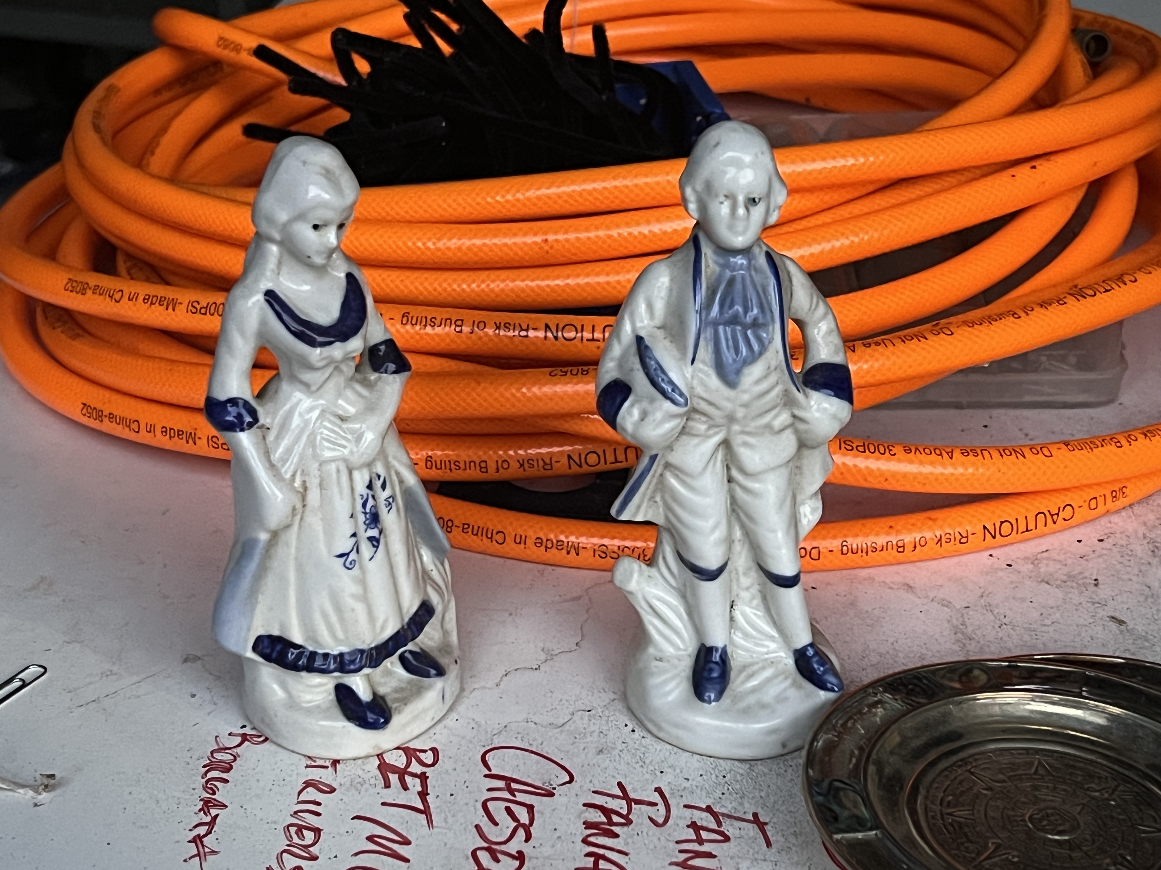 Continental Blue and White Porcelain Colonial Couple Figurines
