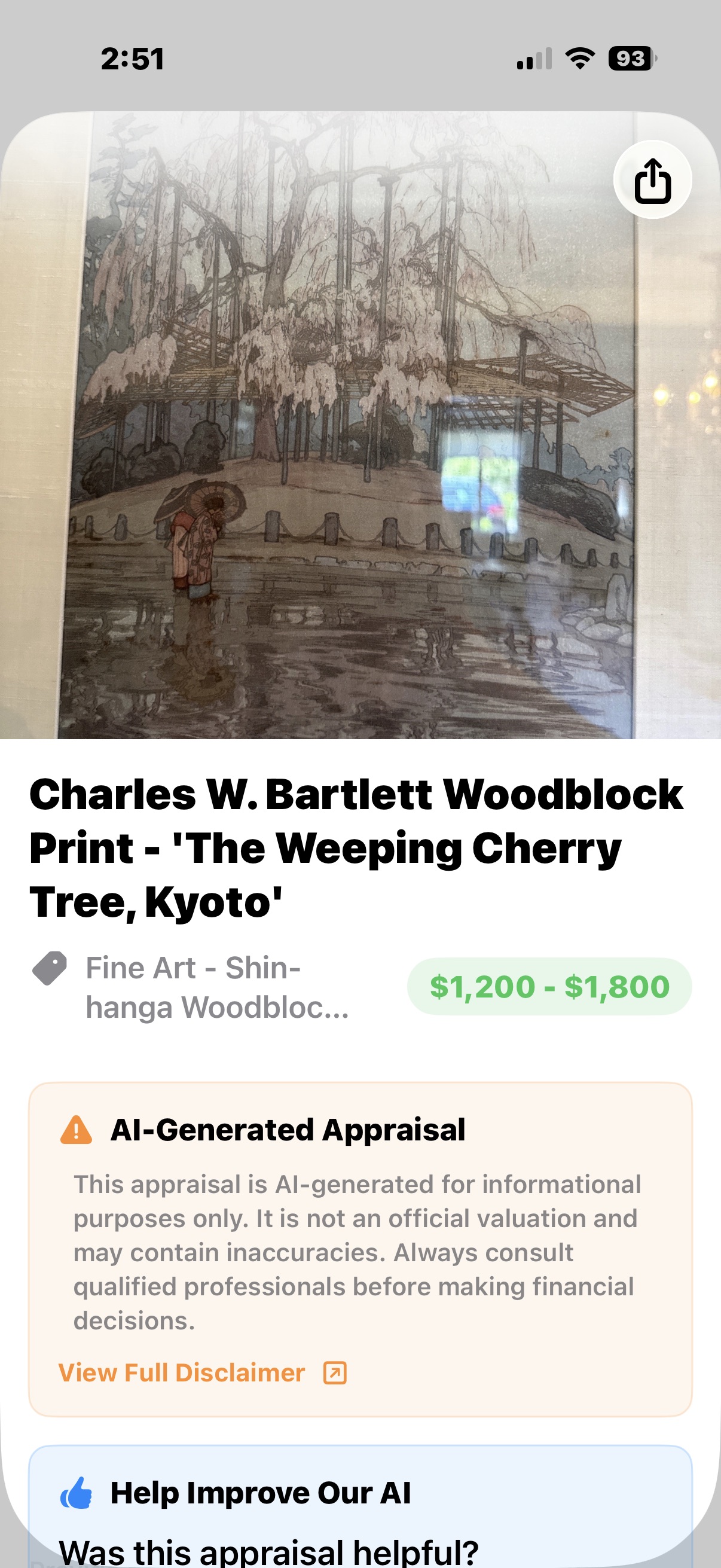 Shin-hanga Woodblock Print 'The Weeping Cherry Tree, Kyoto'