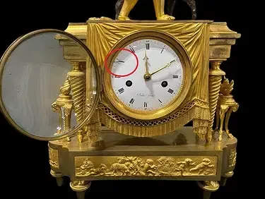 French Empire Period Gilt Bronze Mantel Clock with Young Hunter and Dog thumbnail 8