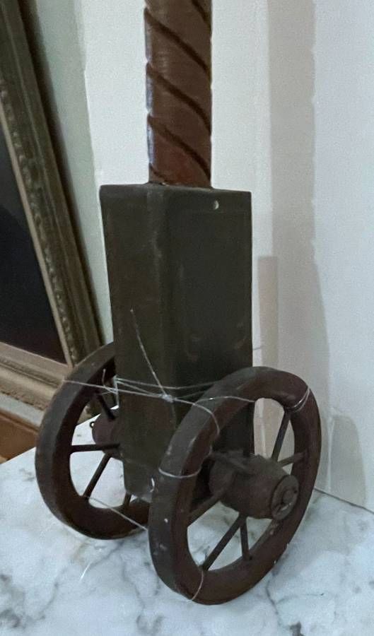 European Folk Art Period Carved-Wood Hobby Horse Push Toy on Iron Wheels thumbnail 6