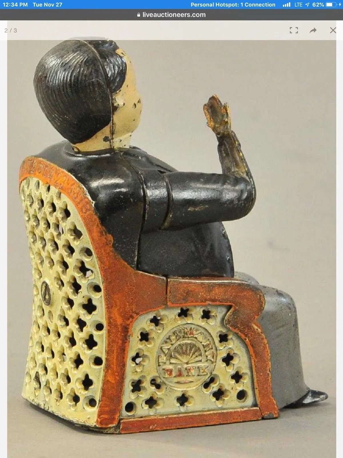 American Cast Iron J. & E. Stevens 'Tammany' Mechanical Bank thumbnail 2