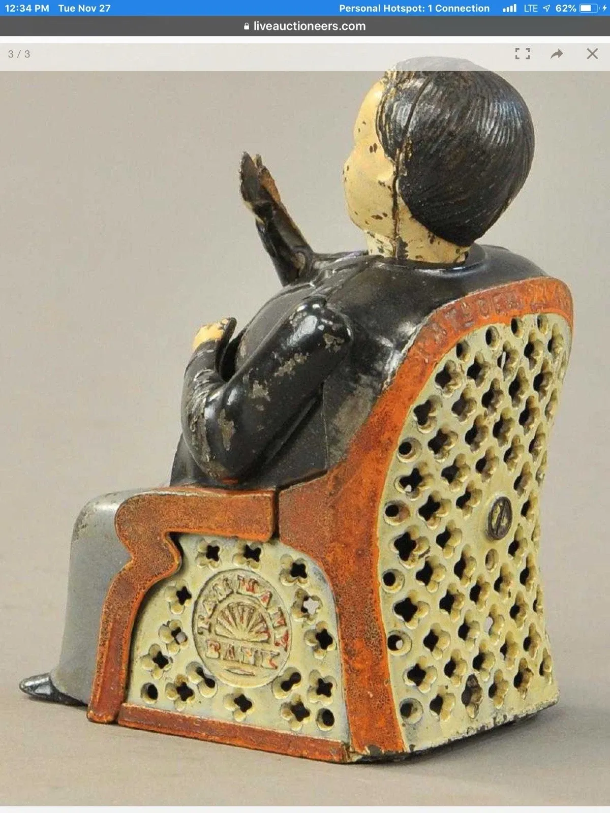 American Cast Iron J. & E. Stevens 'Tammany' Mechanical Bank thumbnail 3