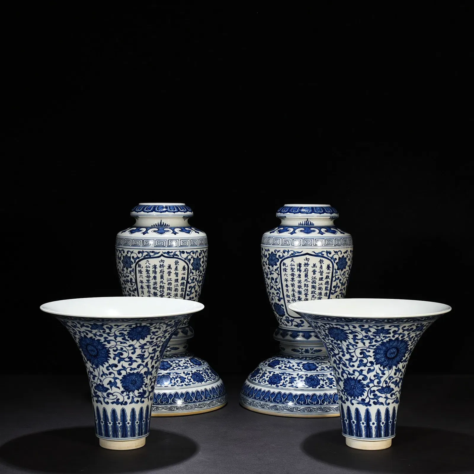 Chinese Qing Style Blue and White Porcelain Garniture Floor Vases, a Pair thumbnail 8