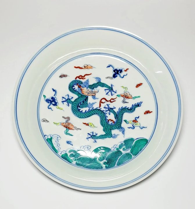 Chinese Doucai Style Dragon Plate