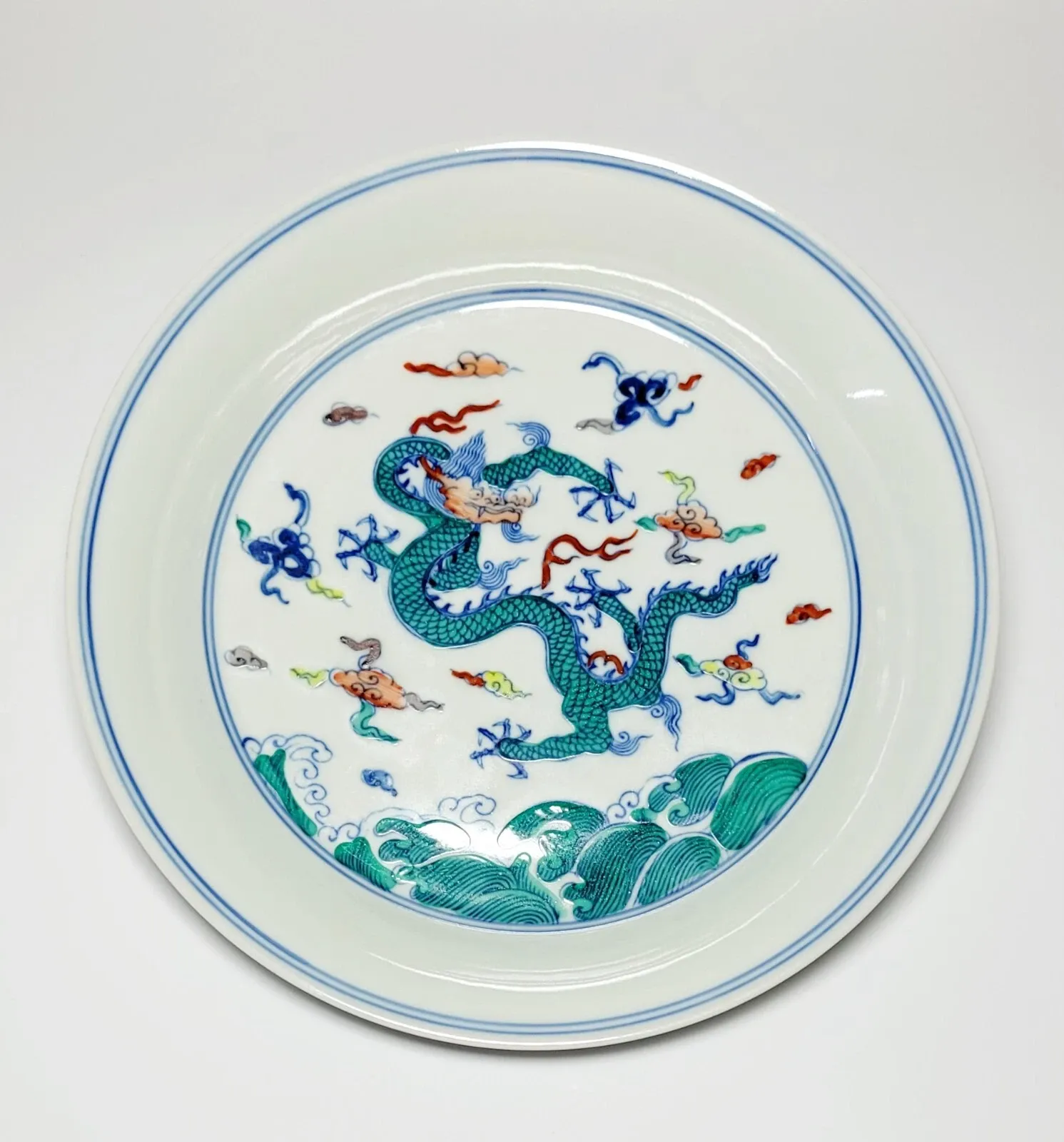 Chinese Doucai Style Dragon Plate