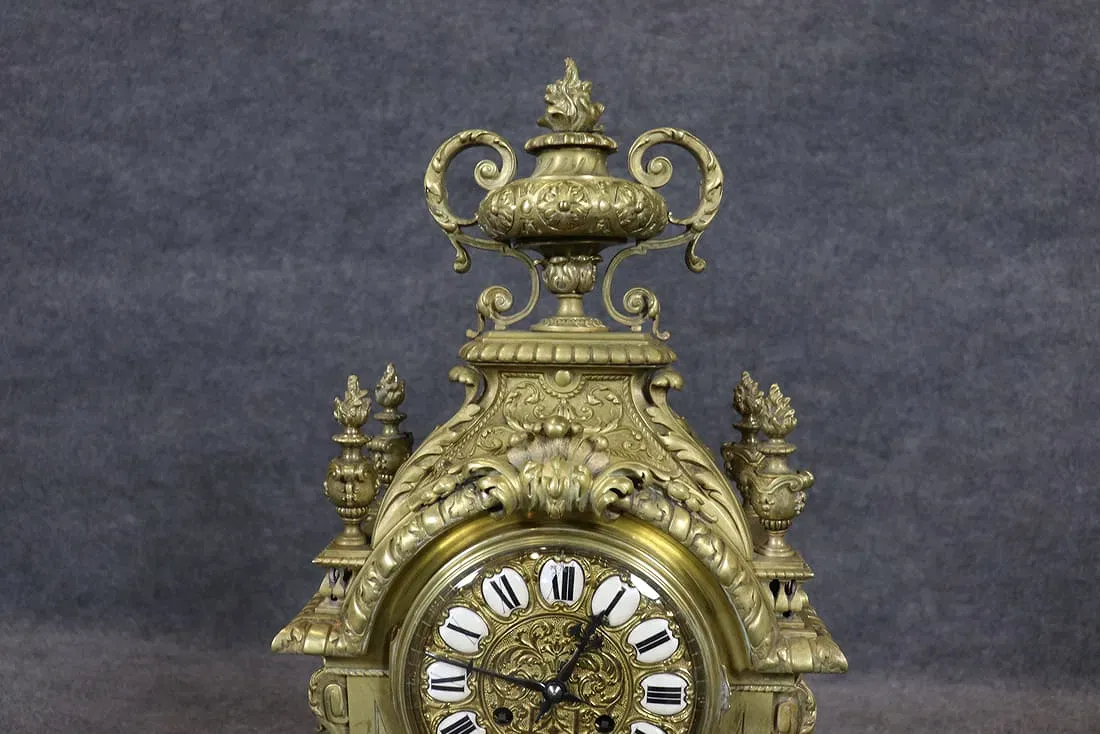 French Rococo Revival Gilt Bronze Mantel Clock thumbnail 9