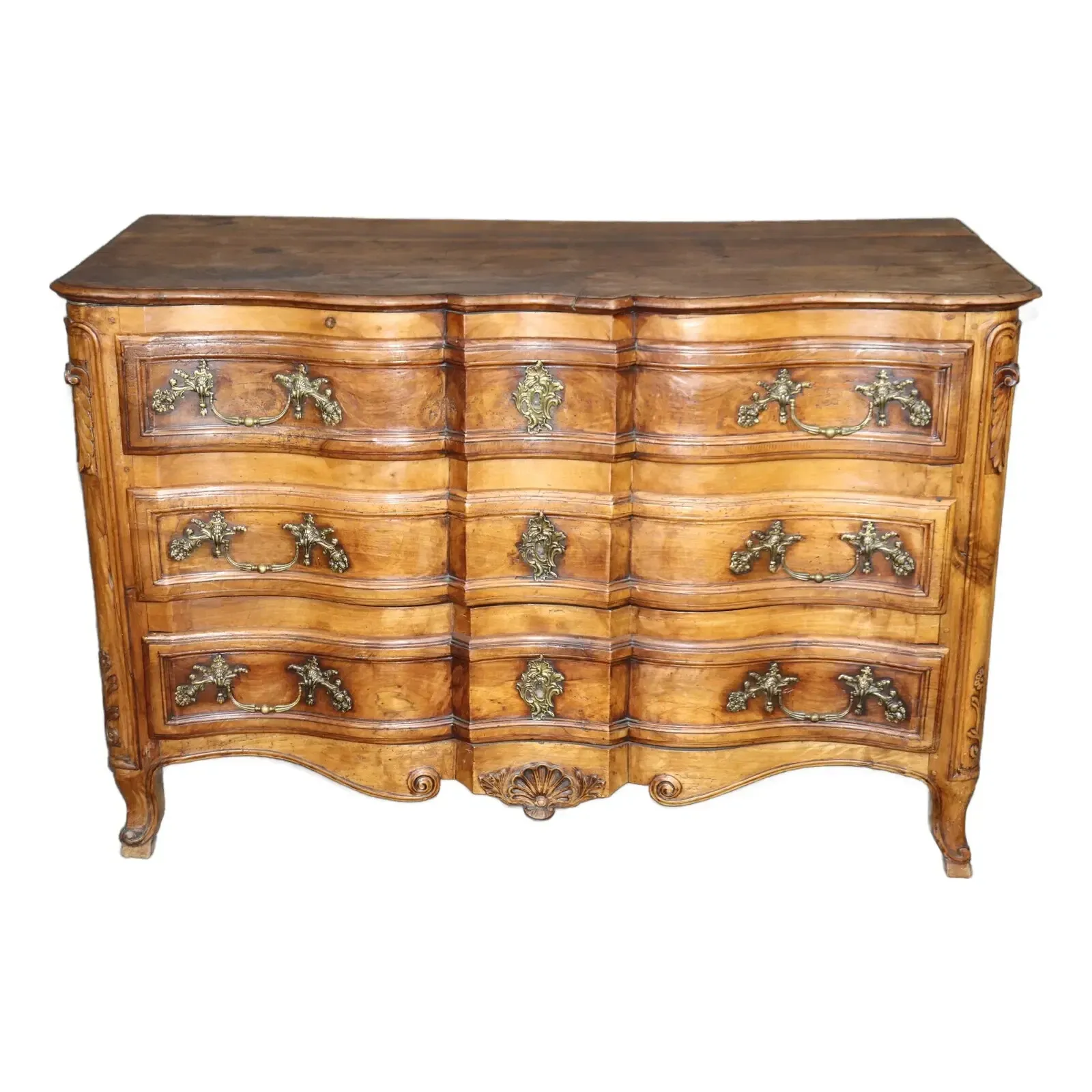 French Louis XV Period Walnut Bombe Commode