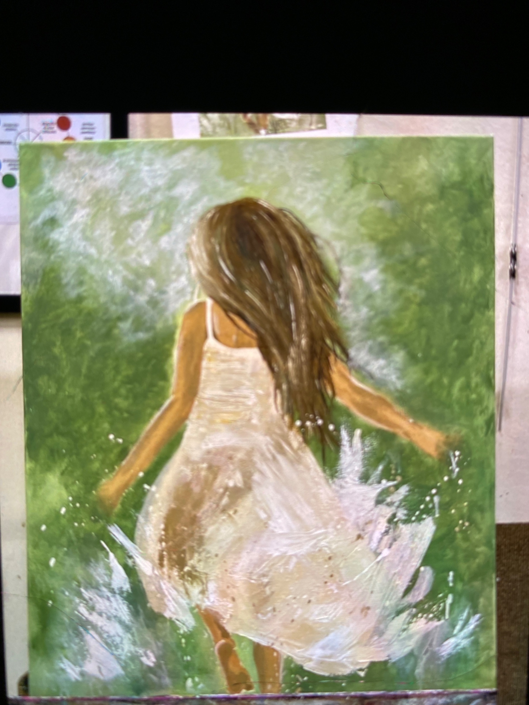 Contemporary Impressionist Oil Painting of Girl in White Dress