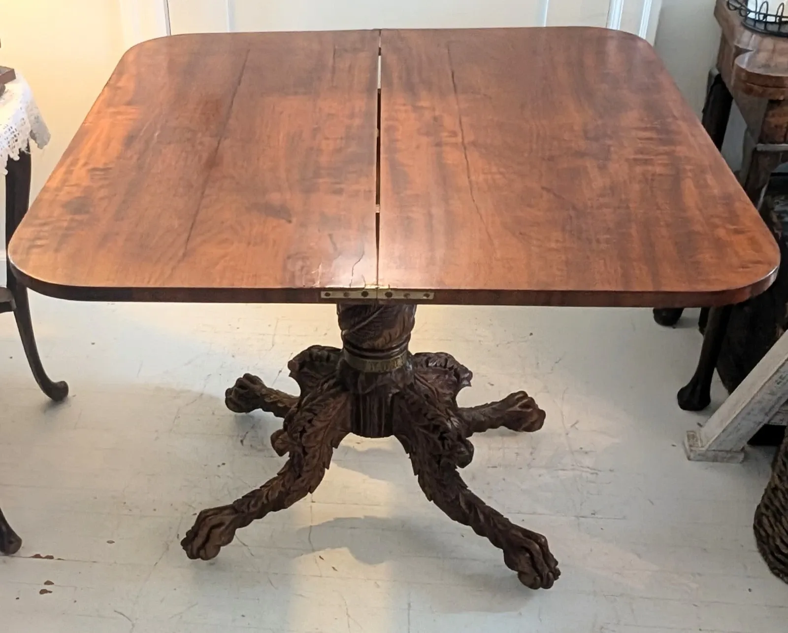 American Classical / Empire Style Carved Mahogany Pedestal Card Table thumbnail 5