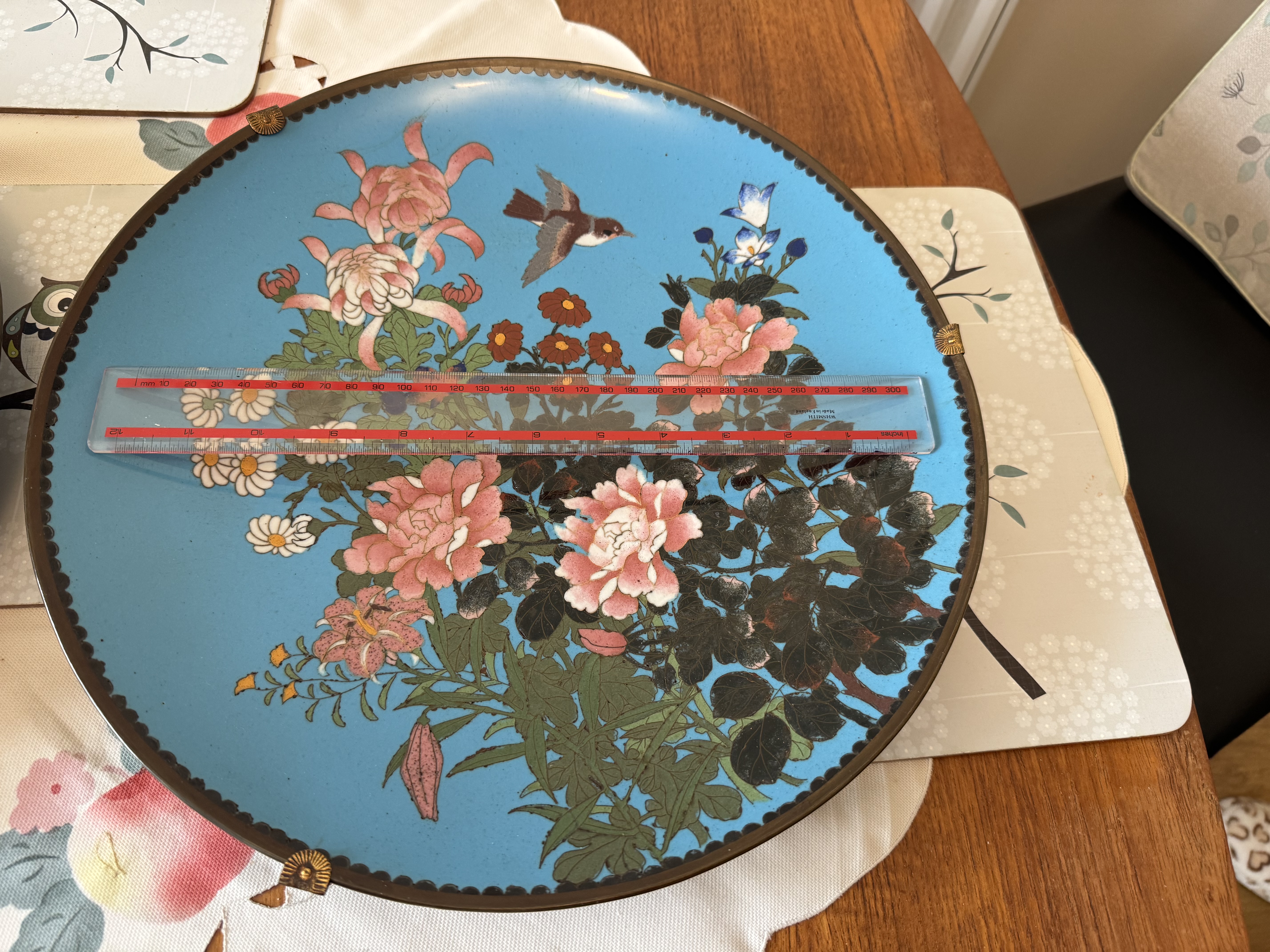 Chinese Cloisonné Floral Wall Plaque