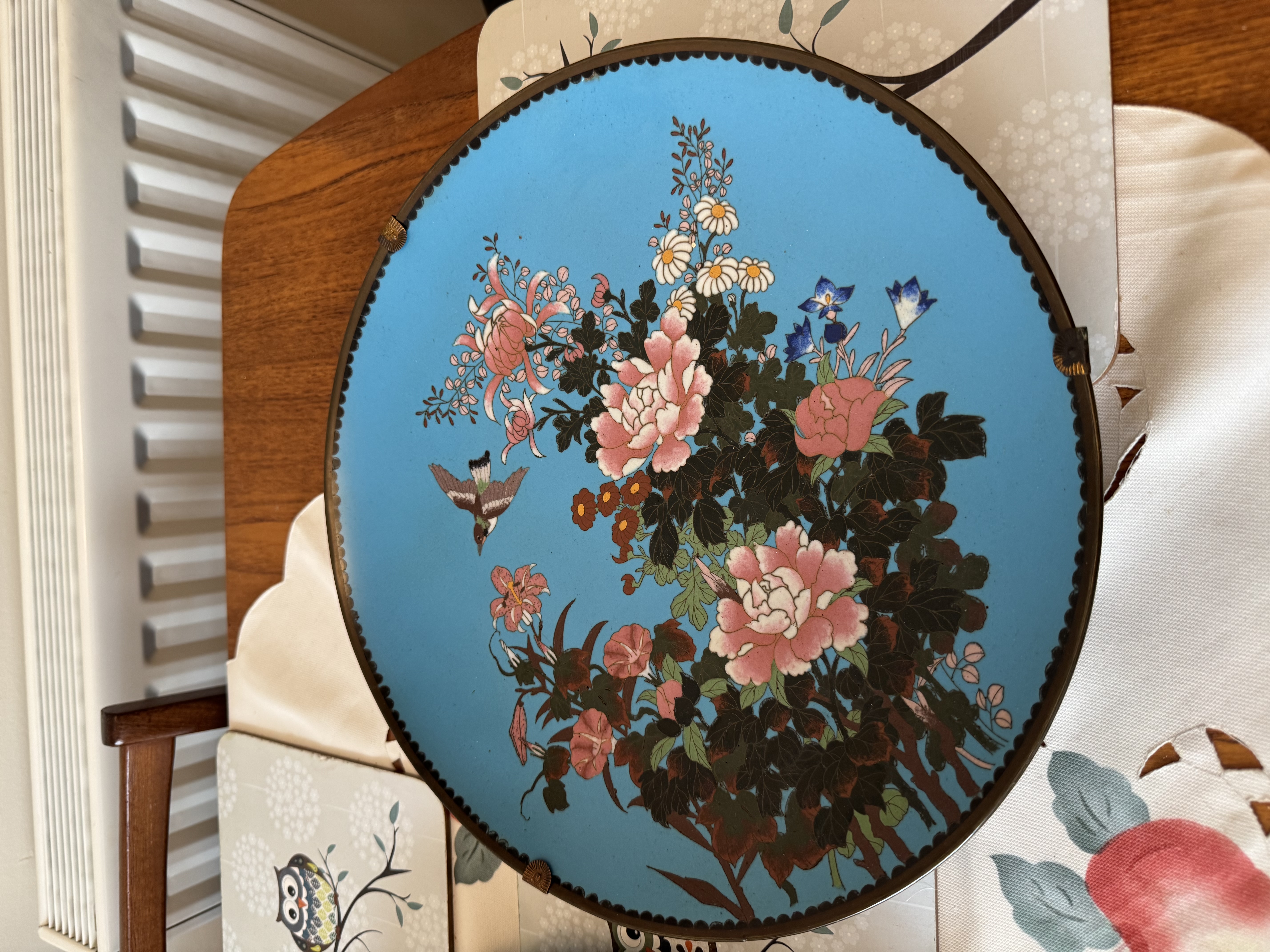 Chinese Cloisonné Floral Wall Plaque thumbnail 4