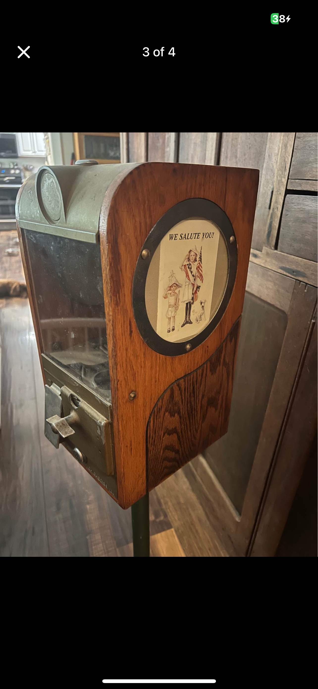 American Patriotic Oak and Metal Gumball Vending Machine (We Salute You!)