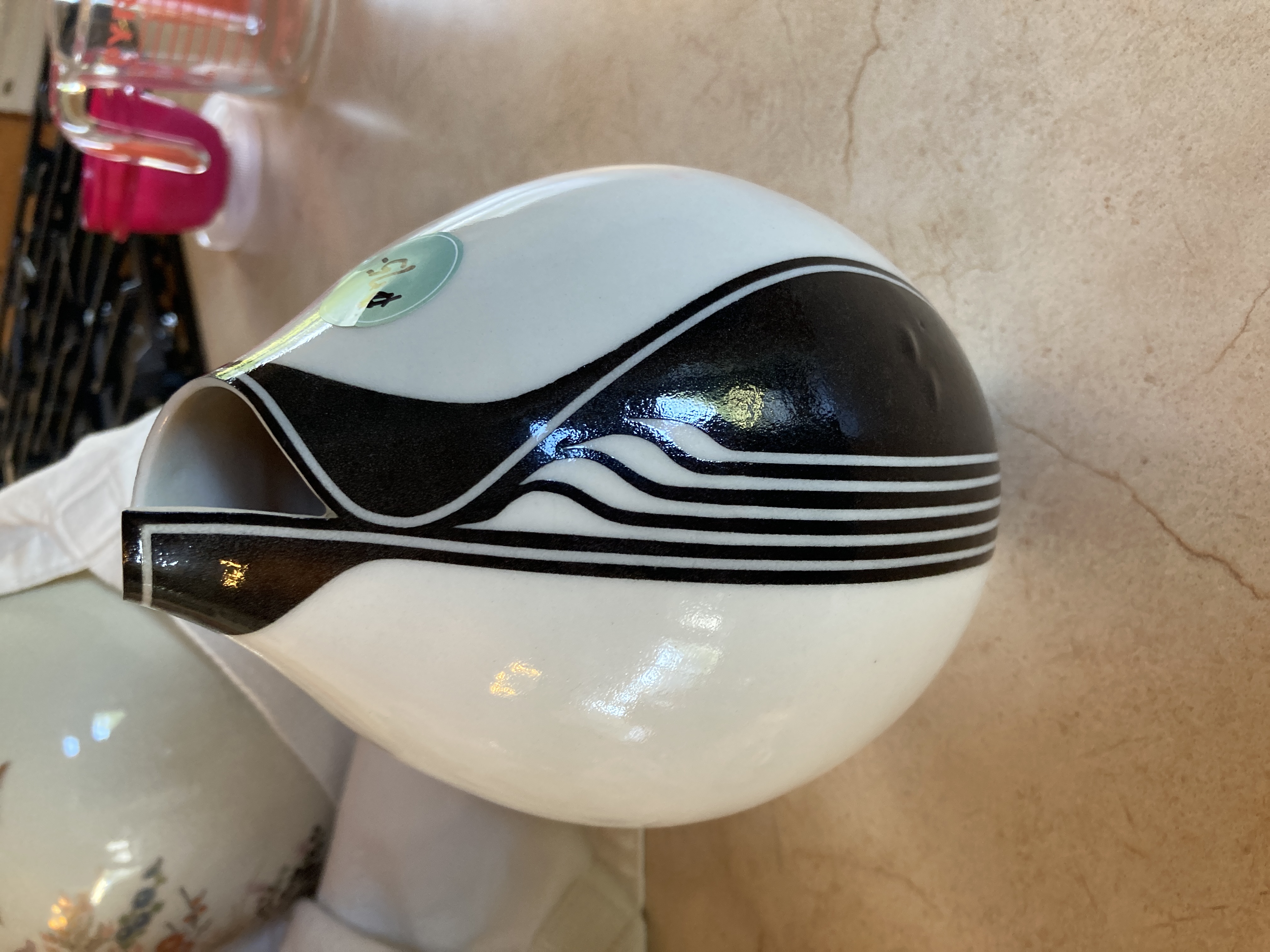 Danish Mid-Century Modern Porcelain Vase with Art Deco–inspired Graphics