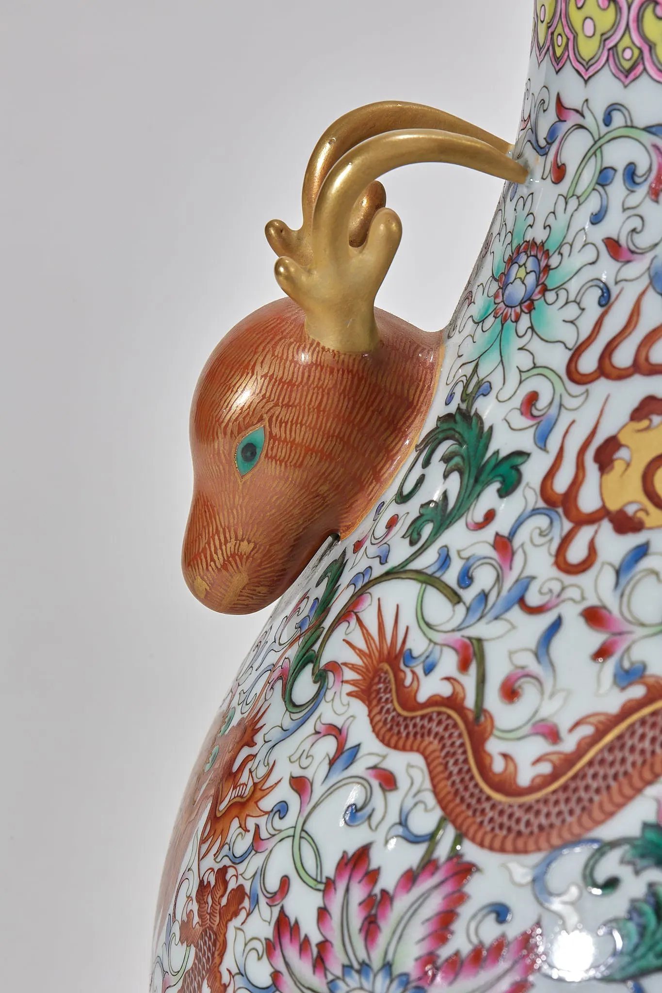 Qing Style Famille Rose Dragon-Handled Porcelain Vase thumbnail 4