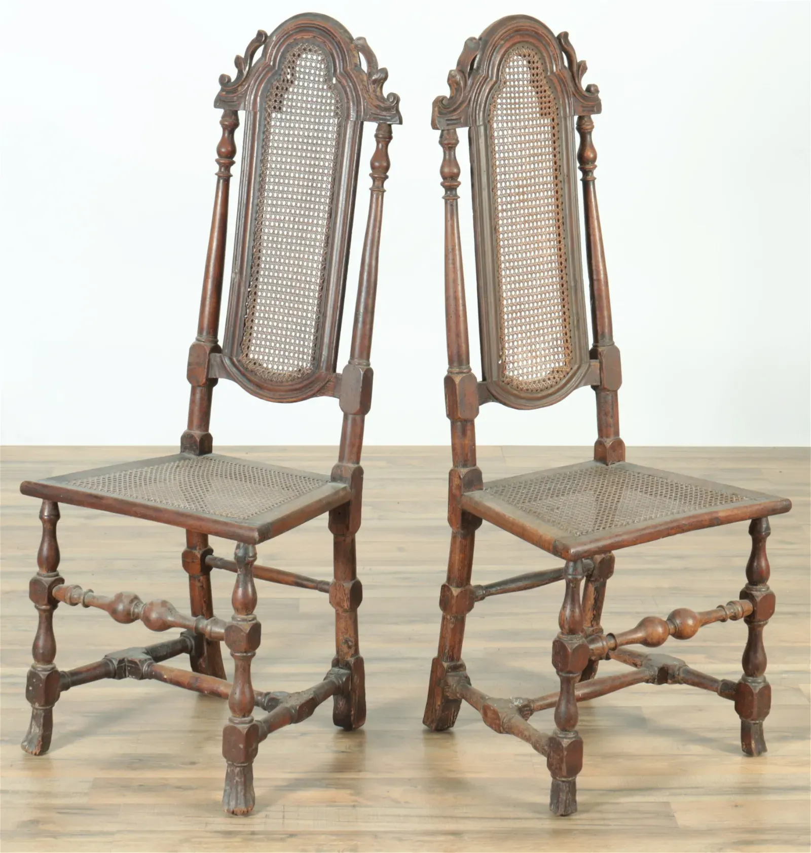 William & Mary Style Walnut Caned High-Back Side Chairs (Pair) thumbnail 2