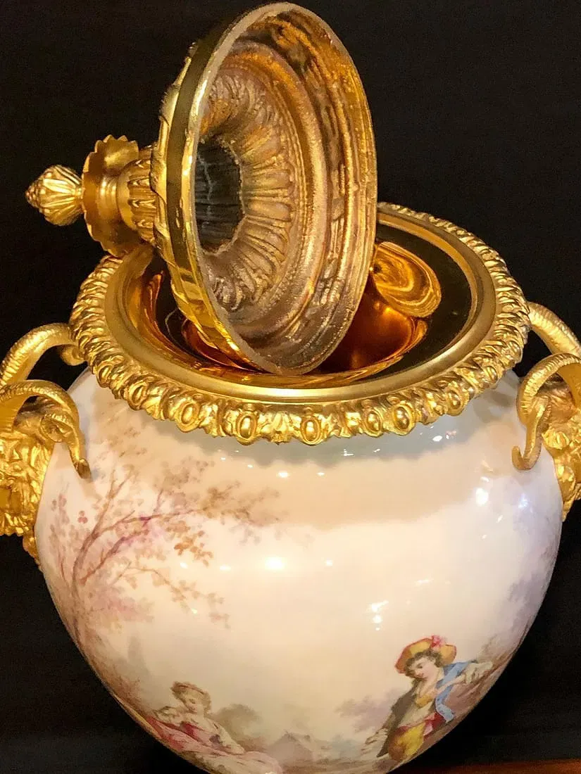 French Second Empire Style Porcelain and Gilt Bronze Covered Urn thumbnail 2