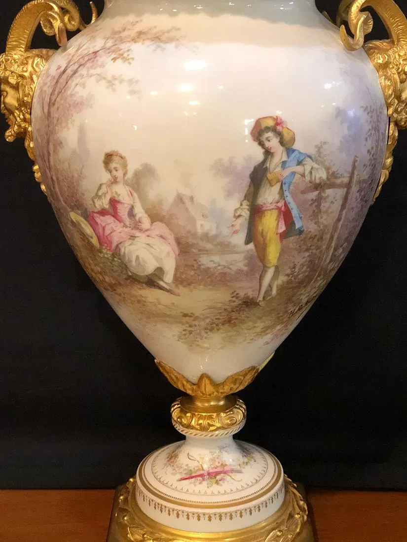 French Second Empire Style Porcelain and Gilt Bronze Covered Urn thumbnail 7