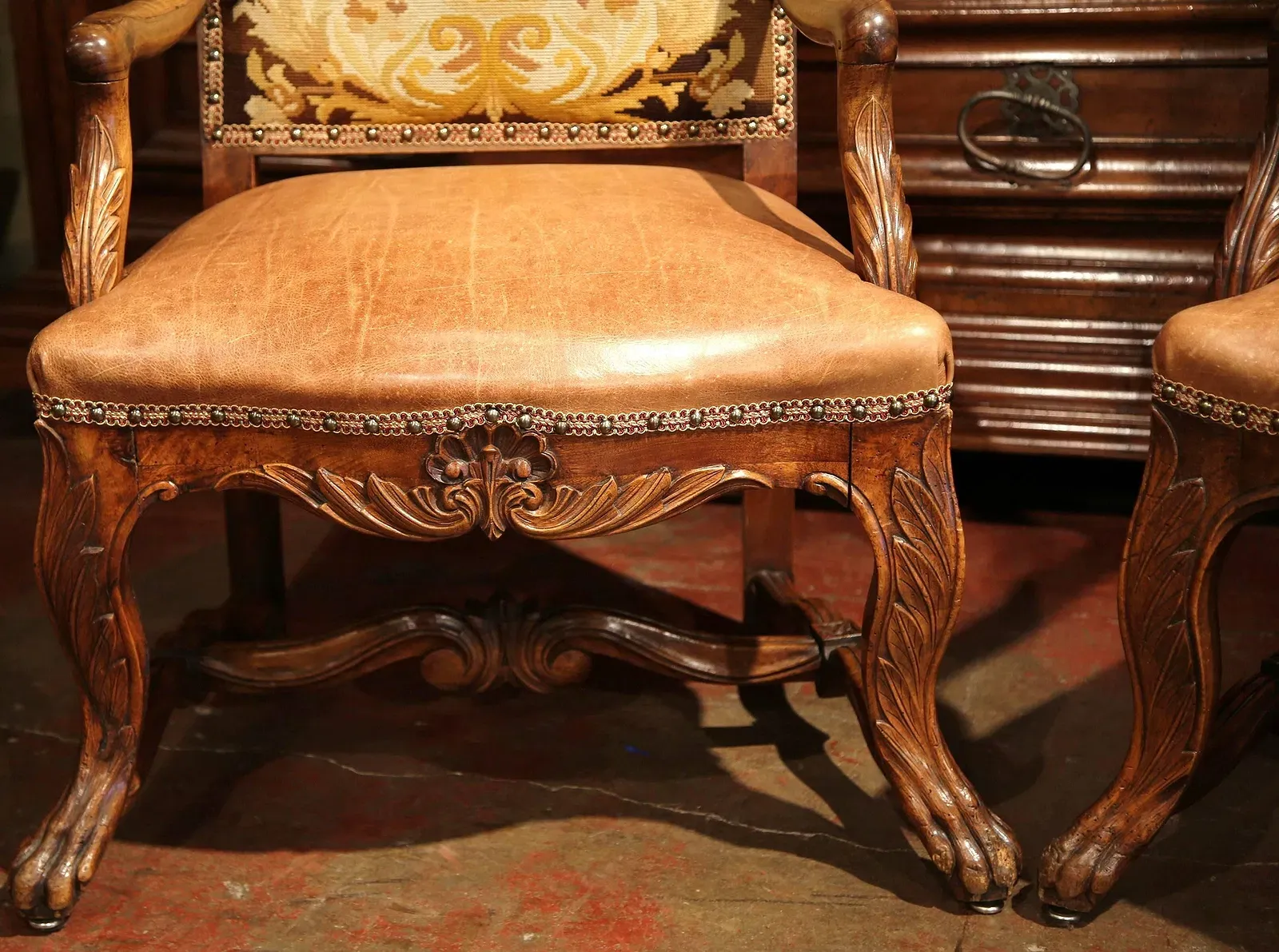 Pair of French Regence Style Walnut Armchairs thumbnail 2