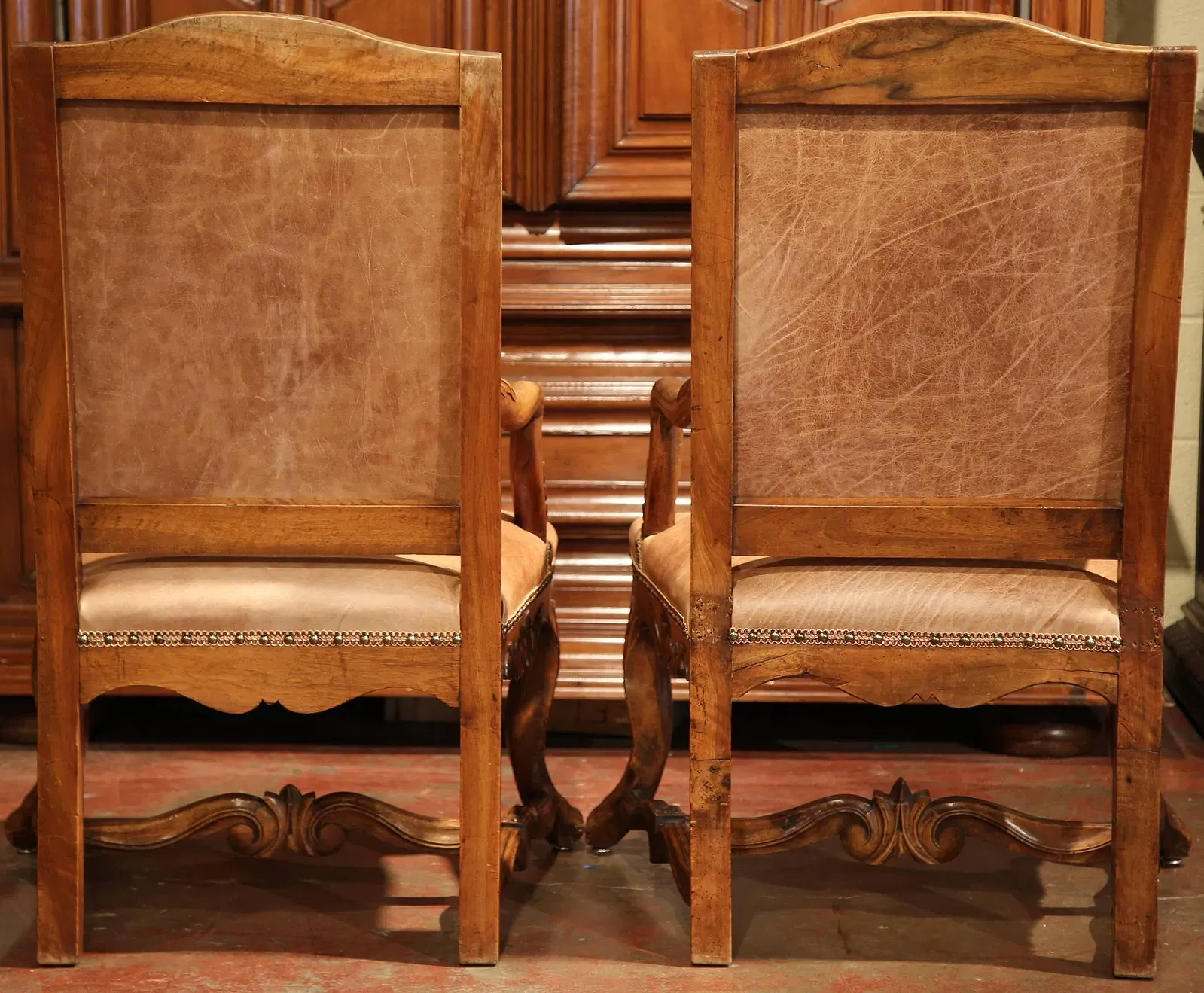 Pair of French Regence Style Walnut Armchairs thumbnail 5