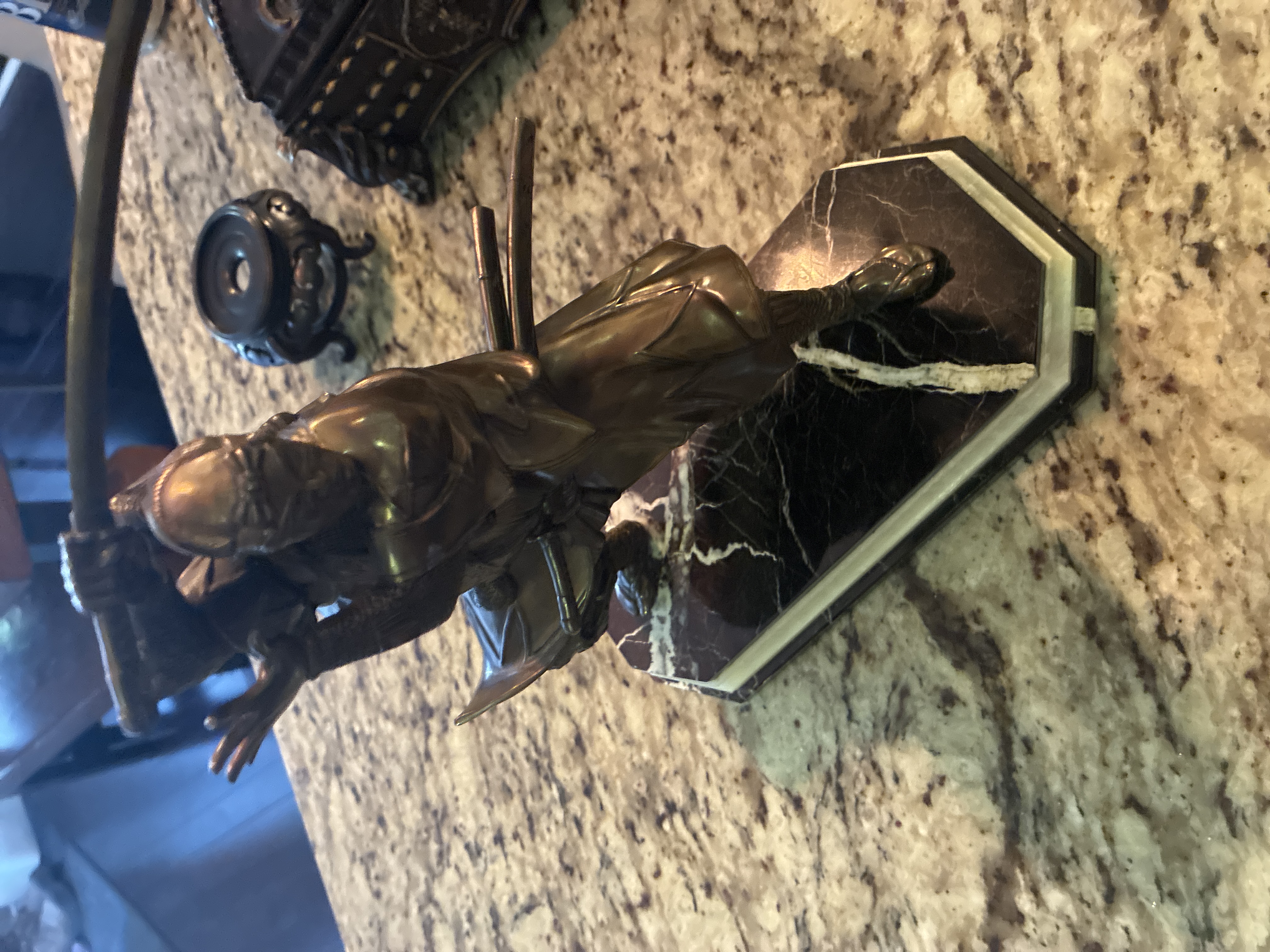 Art Deco Bronze Samurai Warrior Sculpture on Marble Base