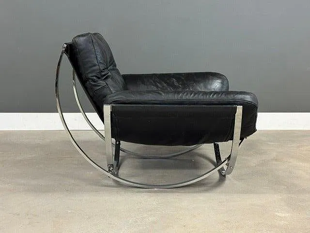 Modernist Leather and Chrome Rocking Chair thumbnail 5