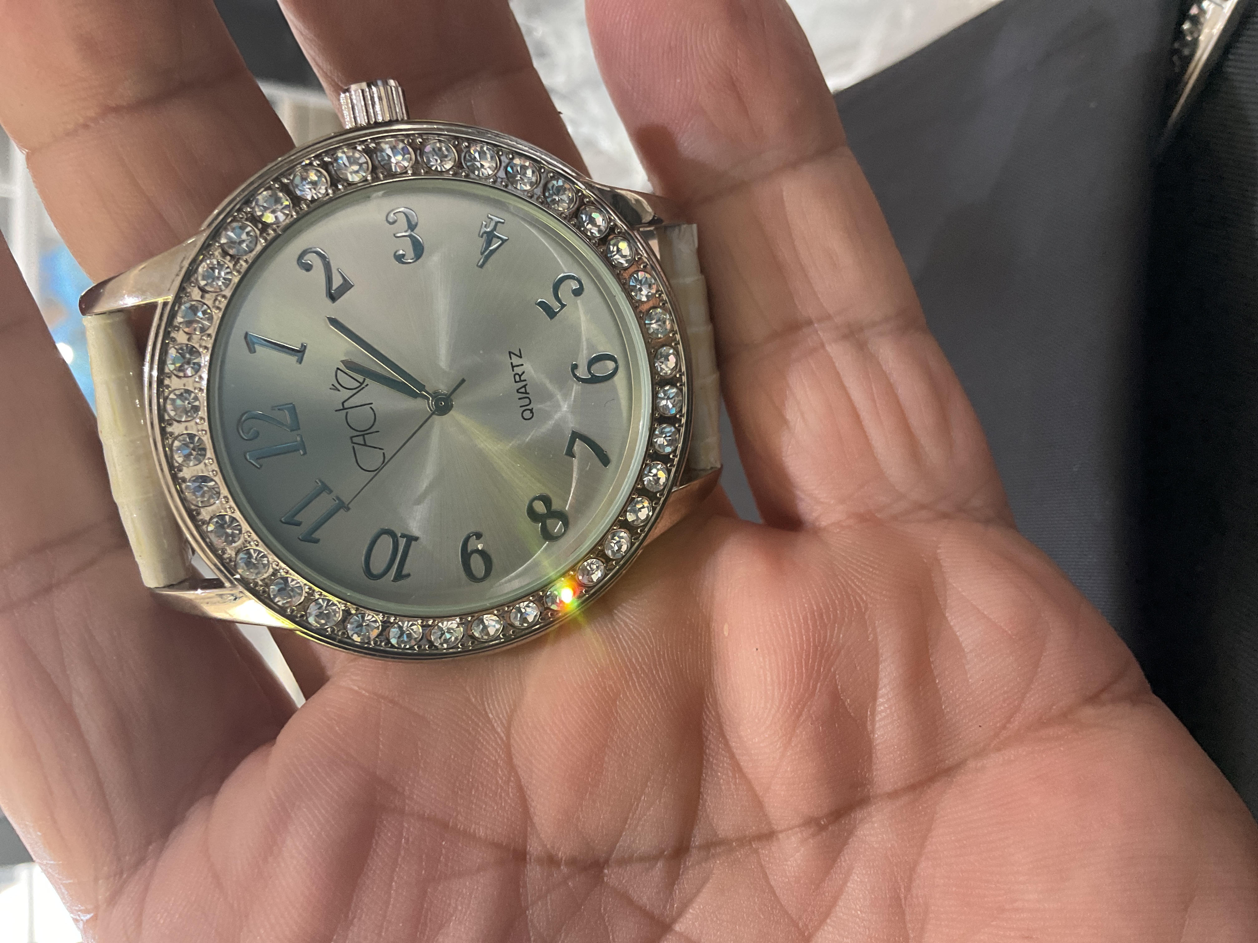 Cache Quartz Fashion Wristwatch with Rhinestone Bezel