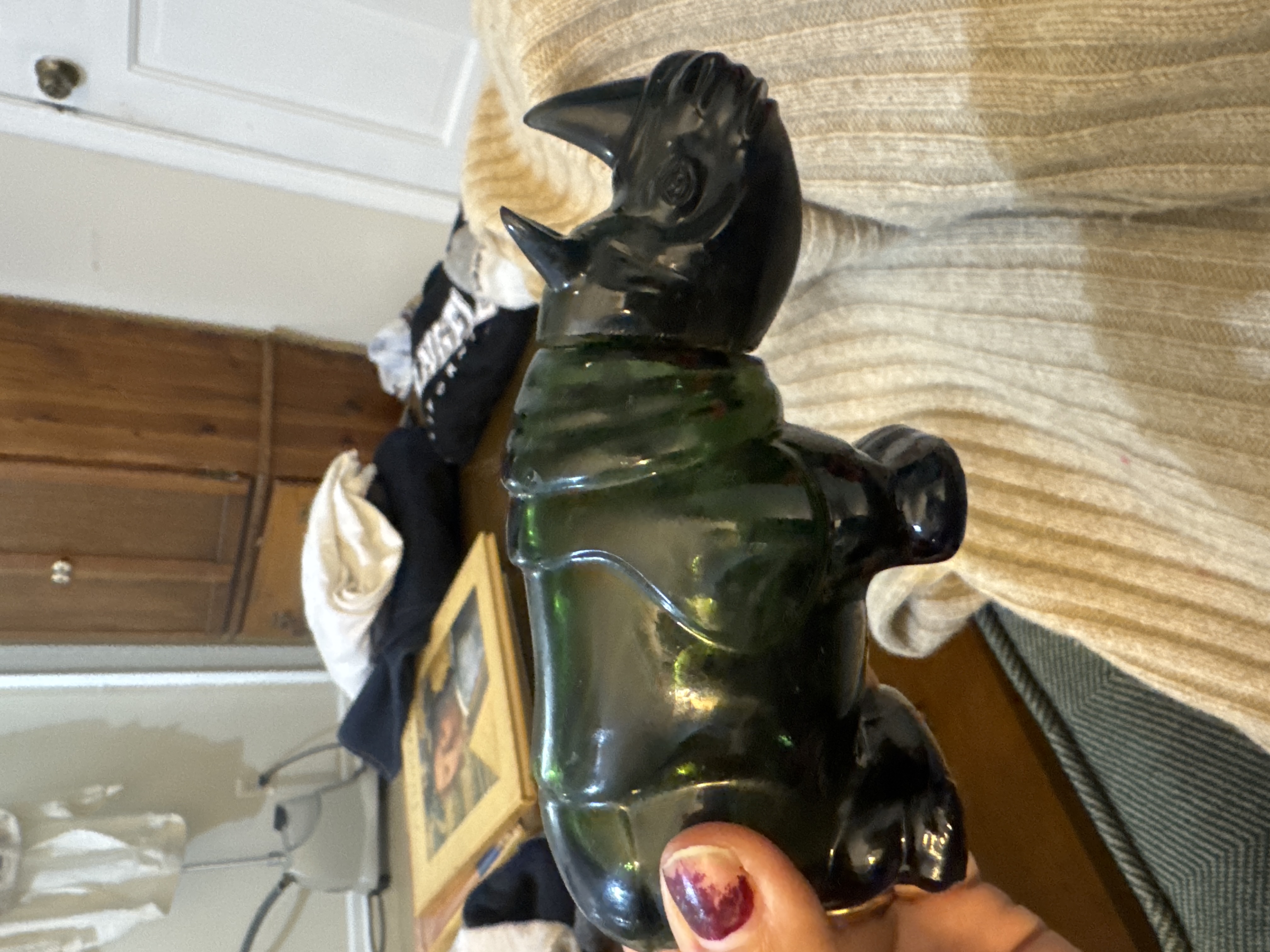 Modern Jade-Style Green Glass Rhinoceros Figurine