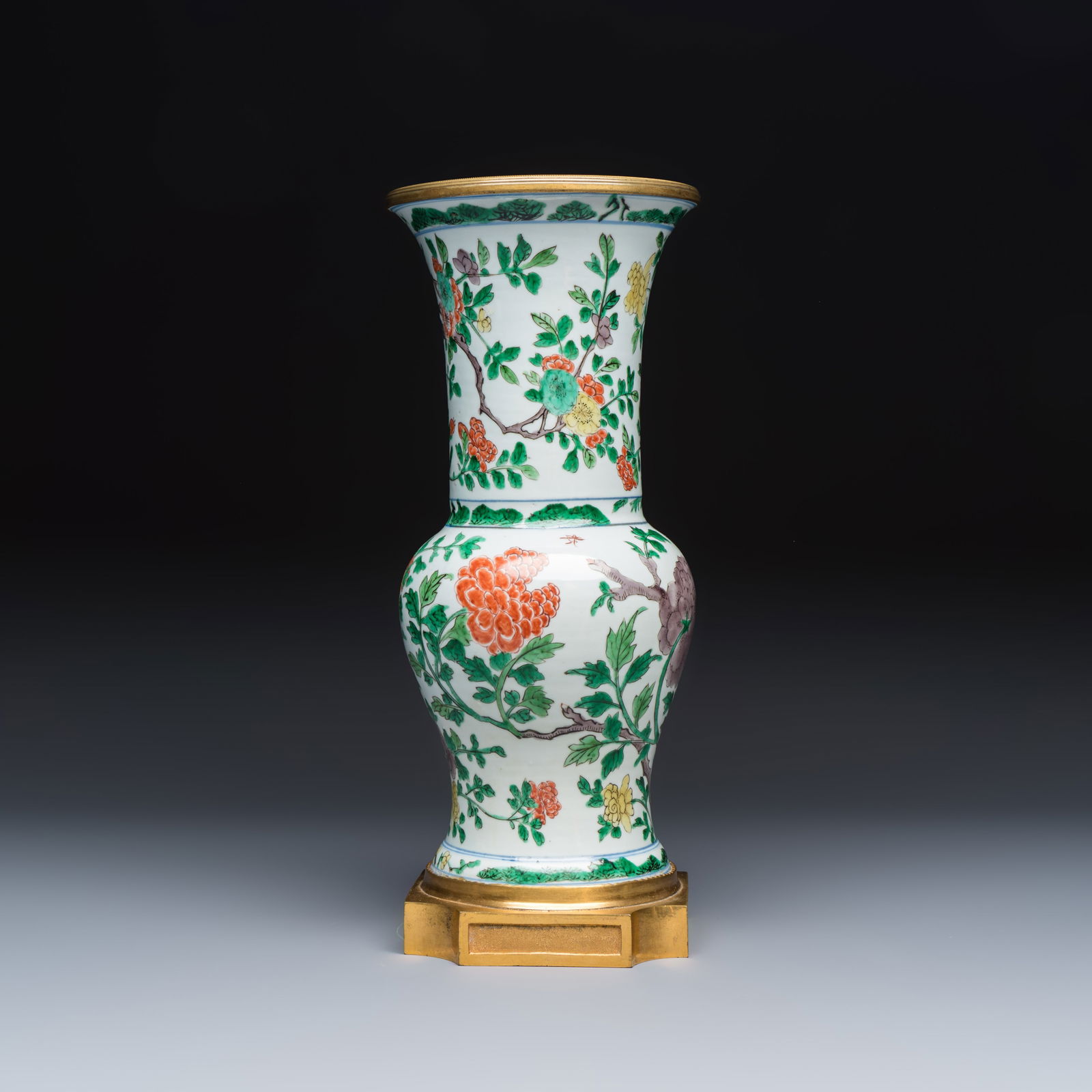 A Chinese famille verte gilt-bronze-mounted 'Yenyen' vase with pheasants, Kangxi porcelain with later mounts thumbnail 5