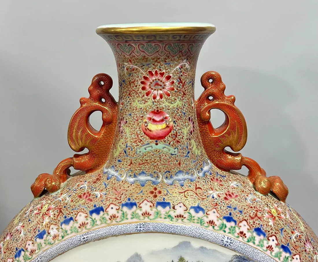 Chinese Famille Rose 'Qianlong Style' Moon Flask thumbnail 4