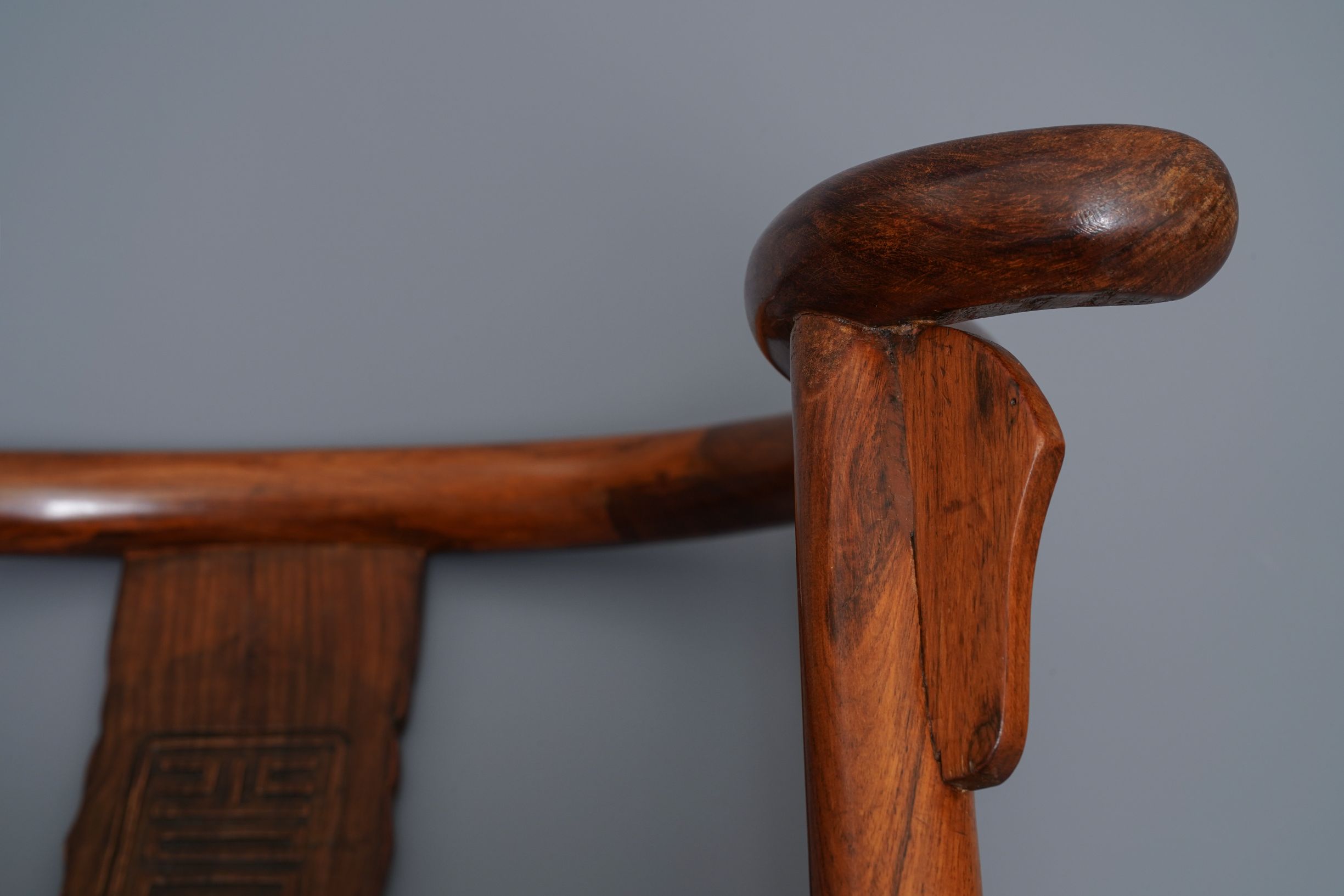 Pair of Chinese Ming Period Huanghuali Horseshoe-Back Armchairs thumbnail 6