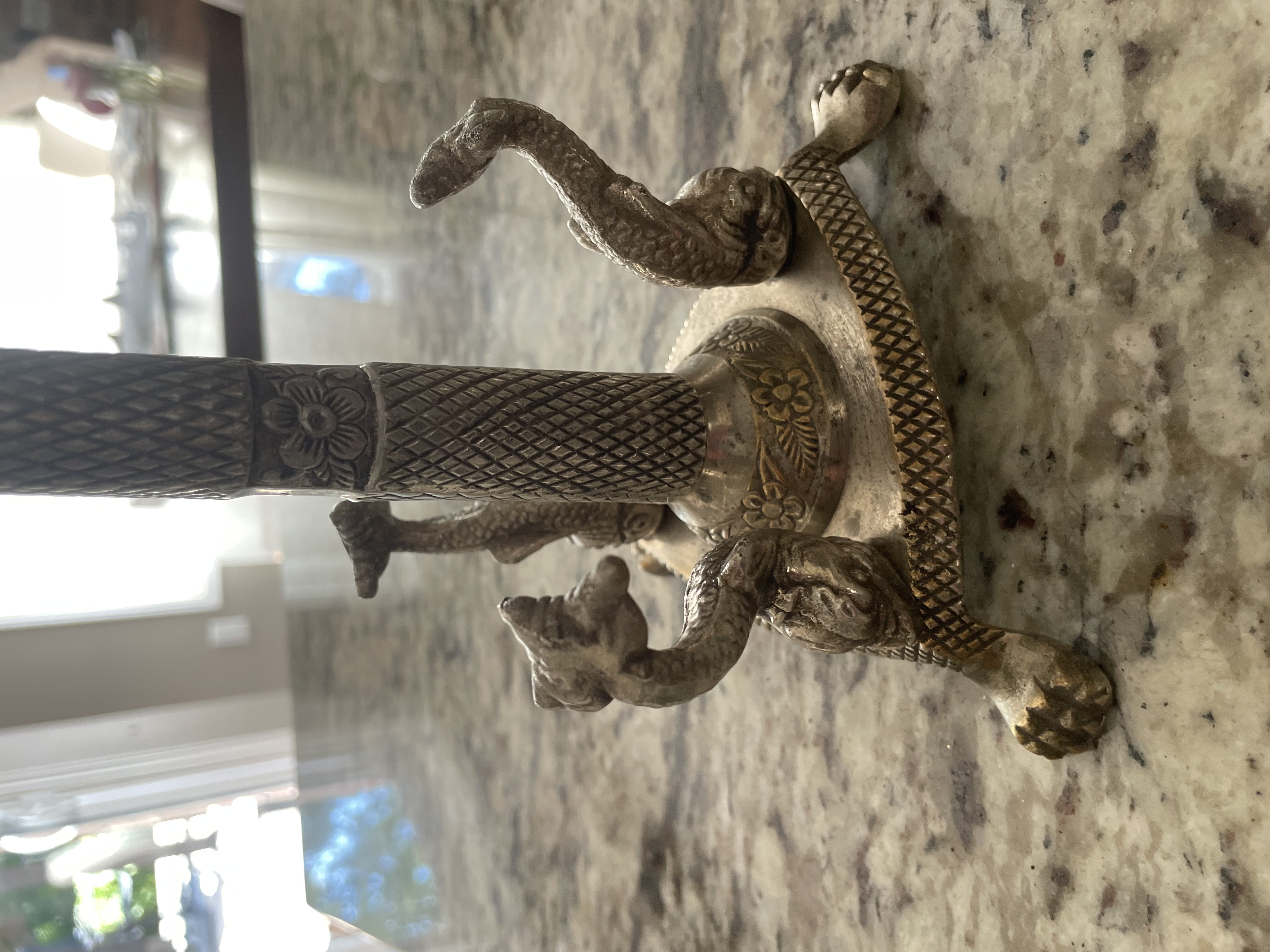 Victorian Brass Candlestick with Dolphin Motifs