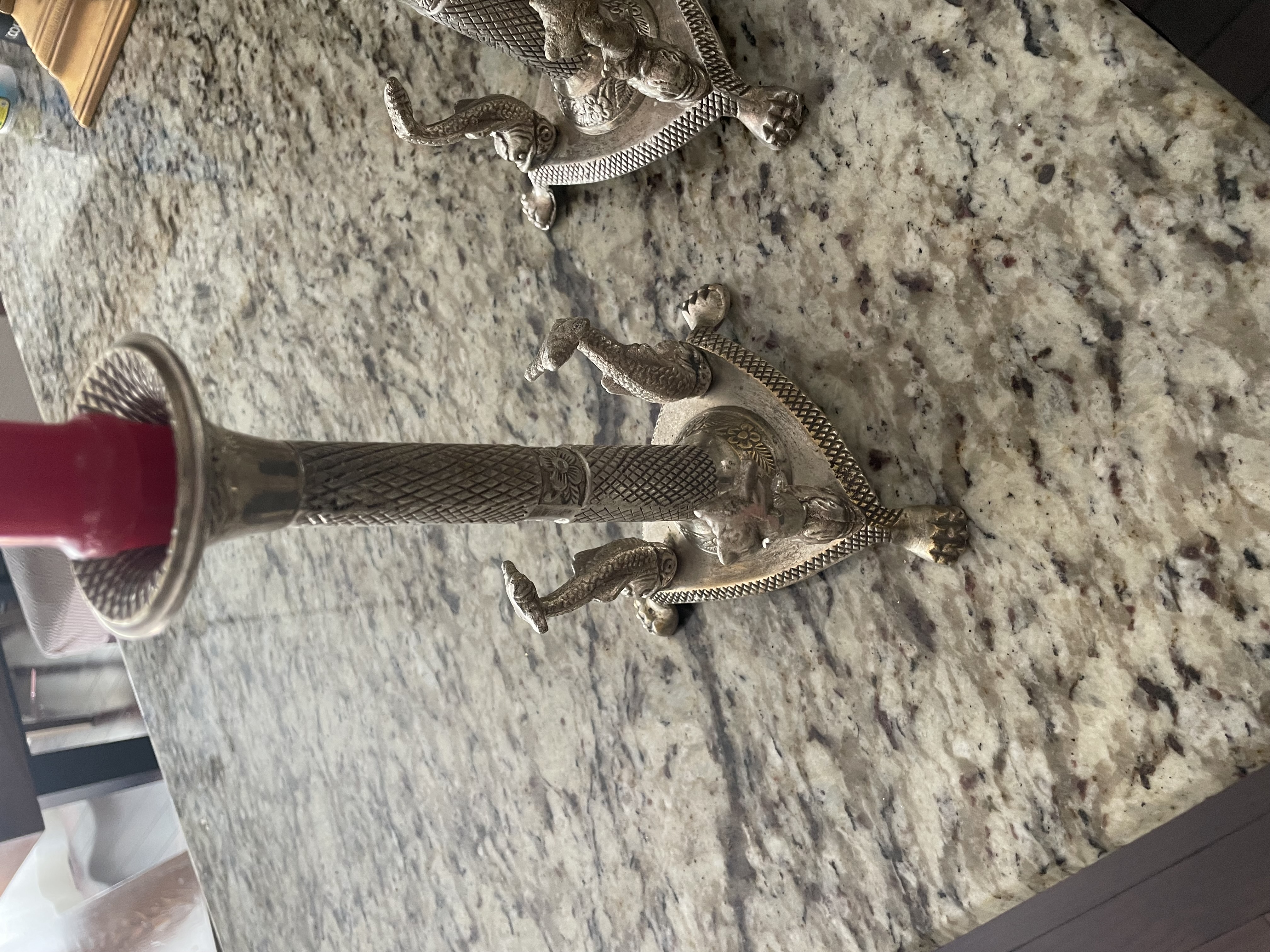 Victorian Brass Candlestick with Dolphin Motifs thumbnail 2