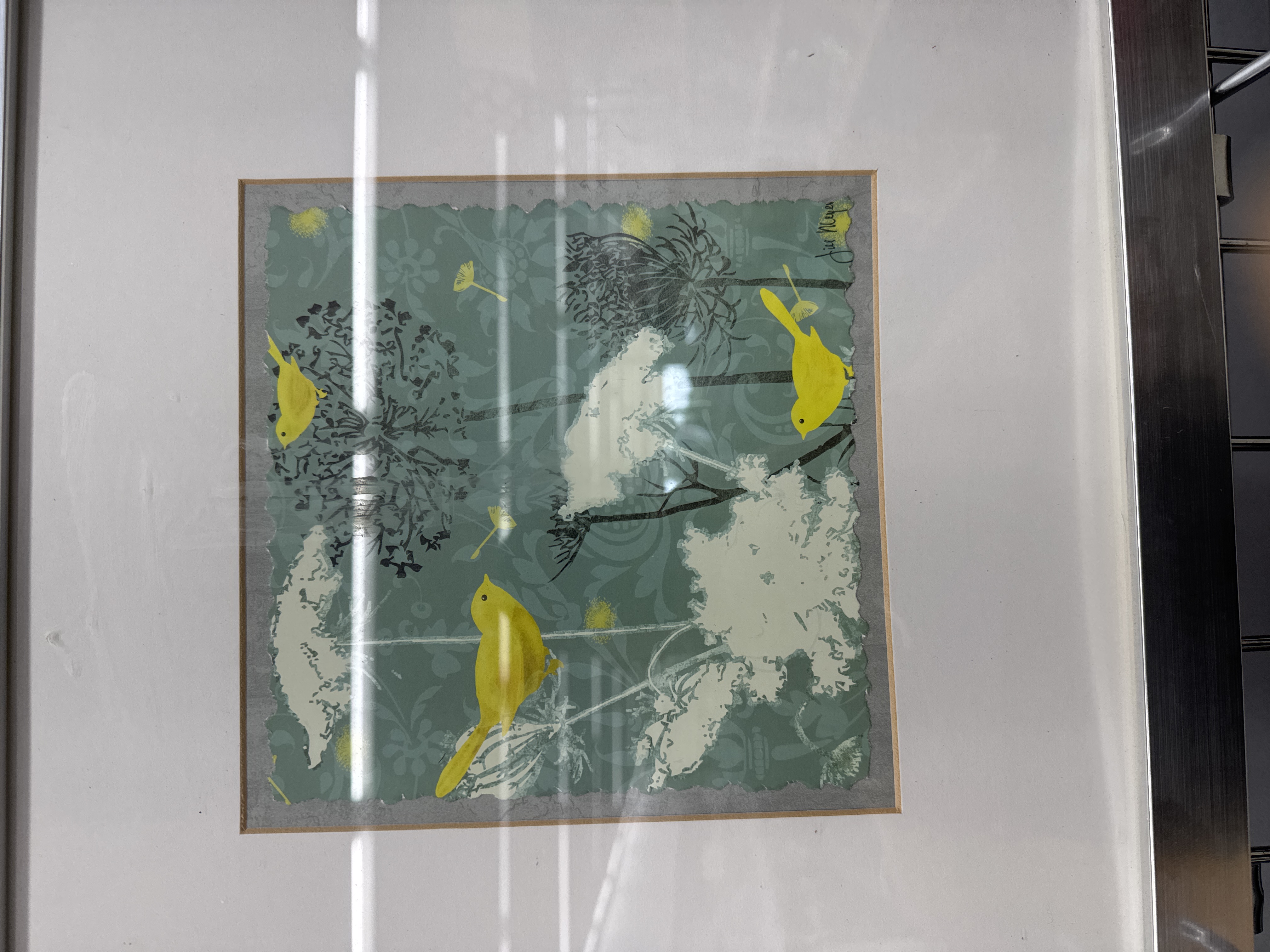 Contemporary Print of Yellow Birds on Floral Background