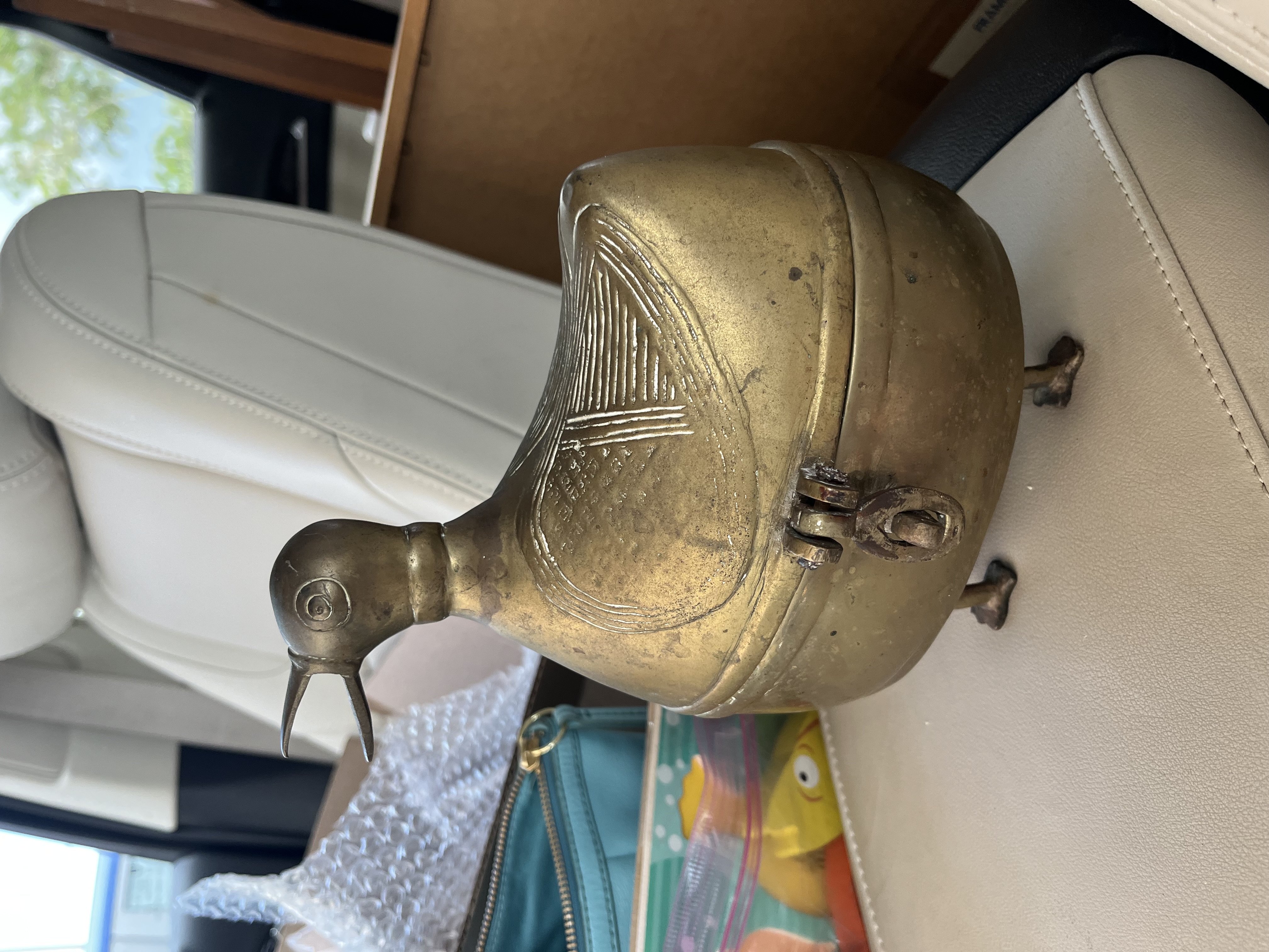 Folk Art Brass Duck-Shaped Lidded Box