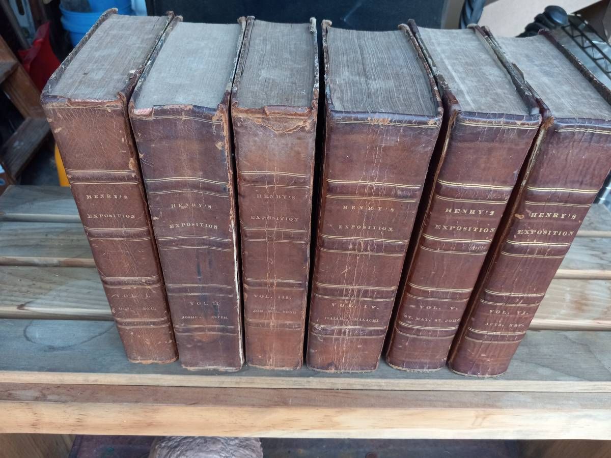 Set of Early 19th-Century Leather-Bound Theological Volumes: “Henry’s Exposition”