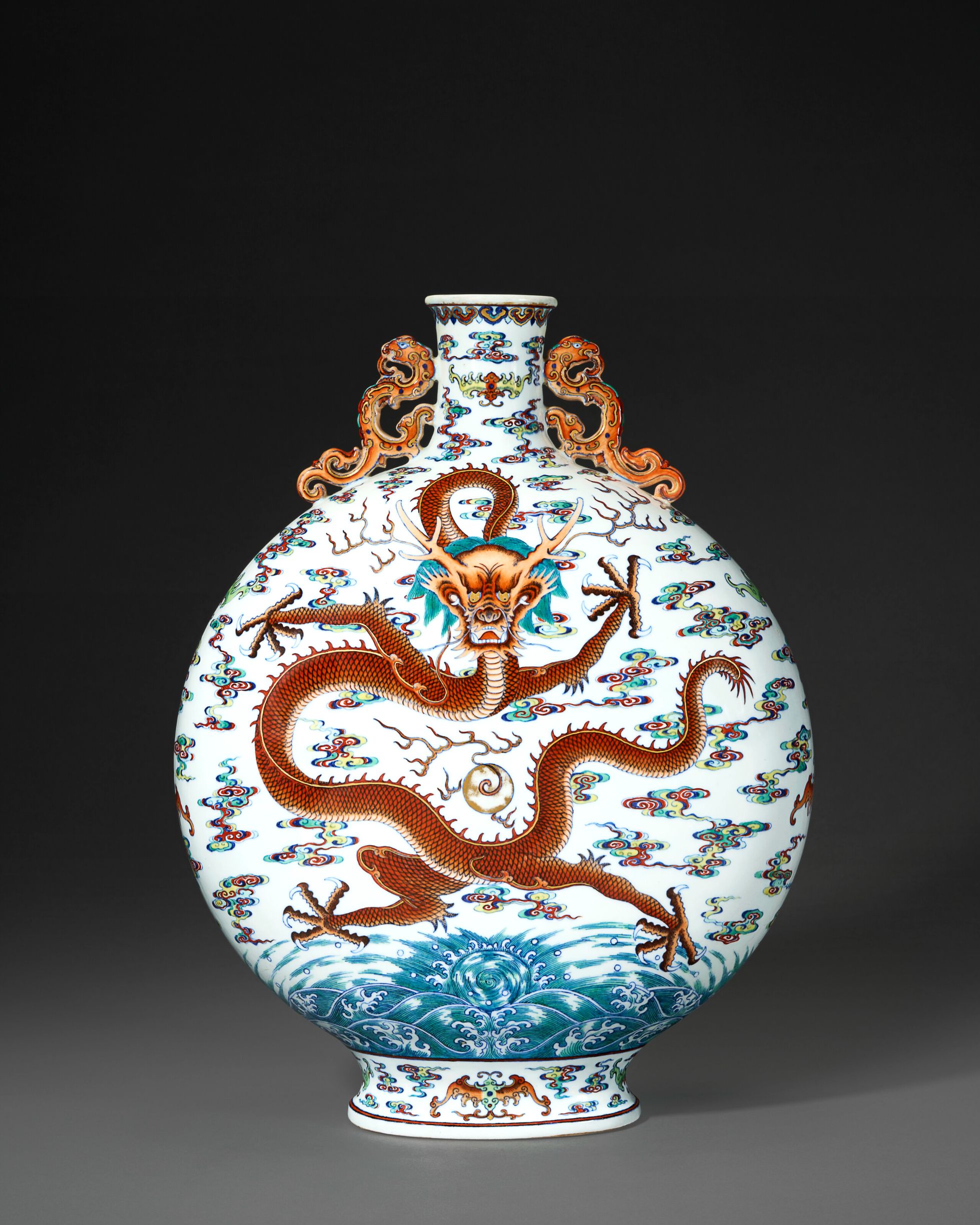 Chinese Republic Period Famille Rose Dragon and Deer-Head Vase thumbnail 10