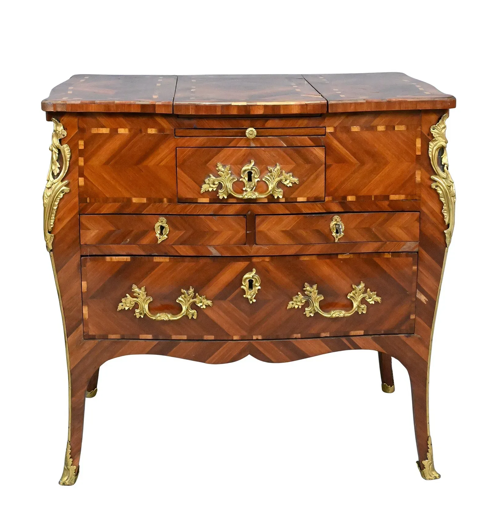 French Louis XV Style Kingwood and Tulipwood Commode Secrétaire