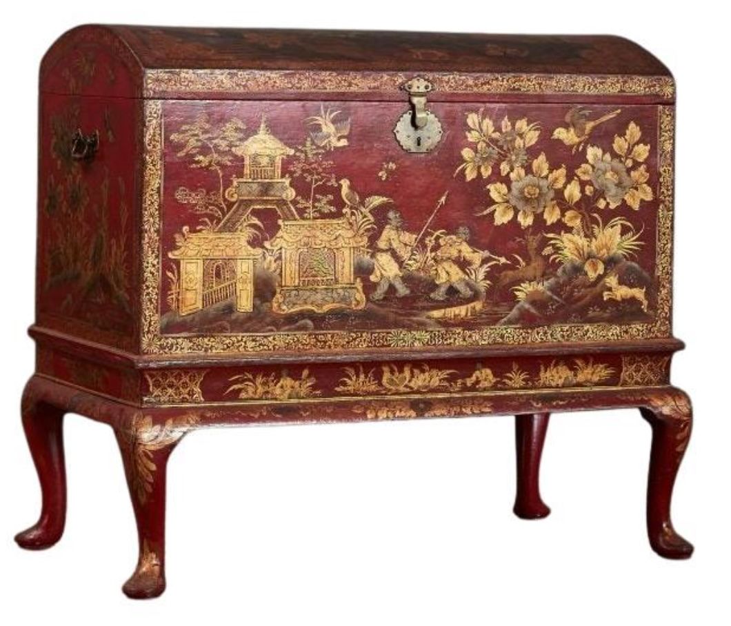 Chinese Export Chinoiserie Lacquer Cabinet on Stand