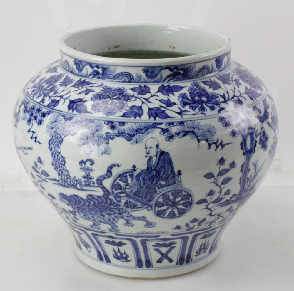 Qing Style Blue and White Porcelain Narrative Jar thumbnail 2