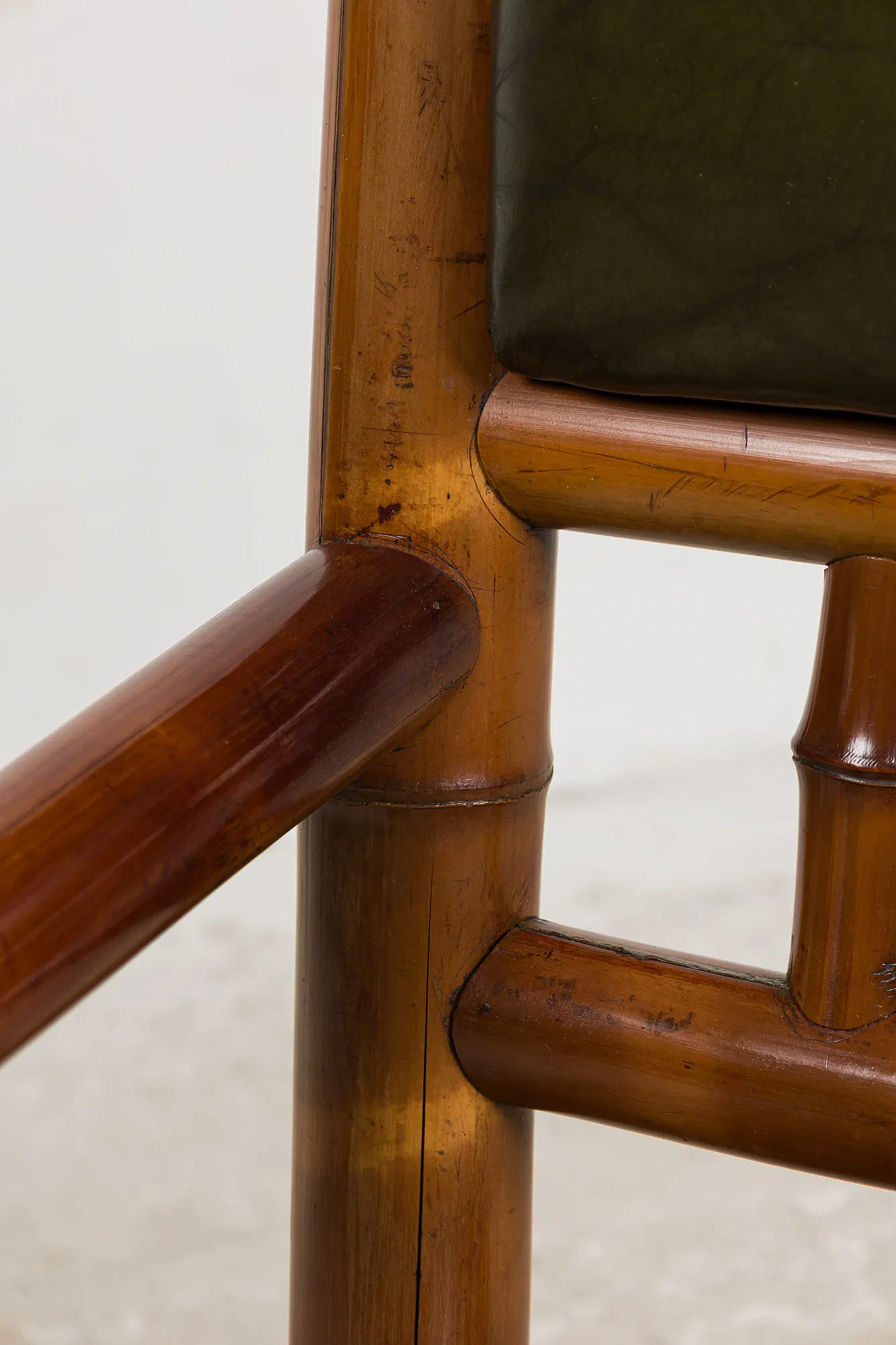 French Japonisme Simulated Bamboo and Leather Armchairs, Pair thumbnail 5
