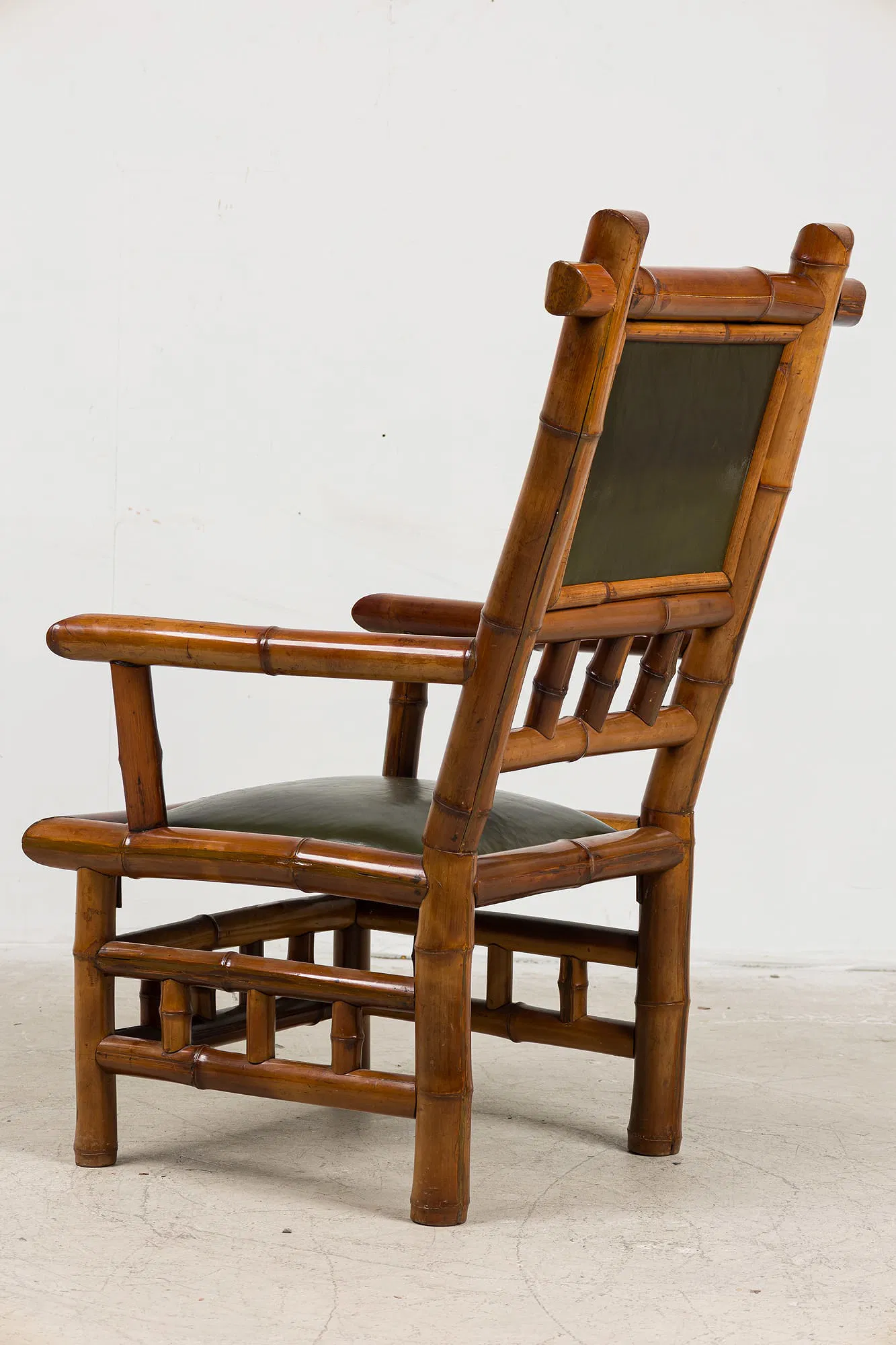 French Japonisme Simulated Bamboo and Leather Armchairs, Pair thumbnail 6