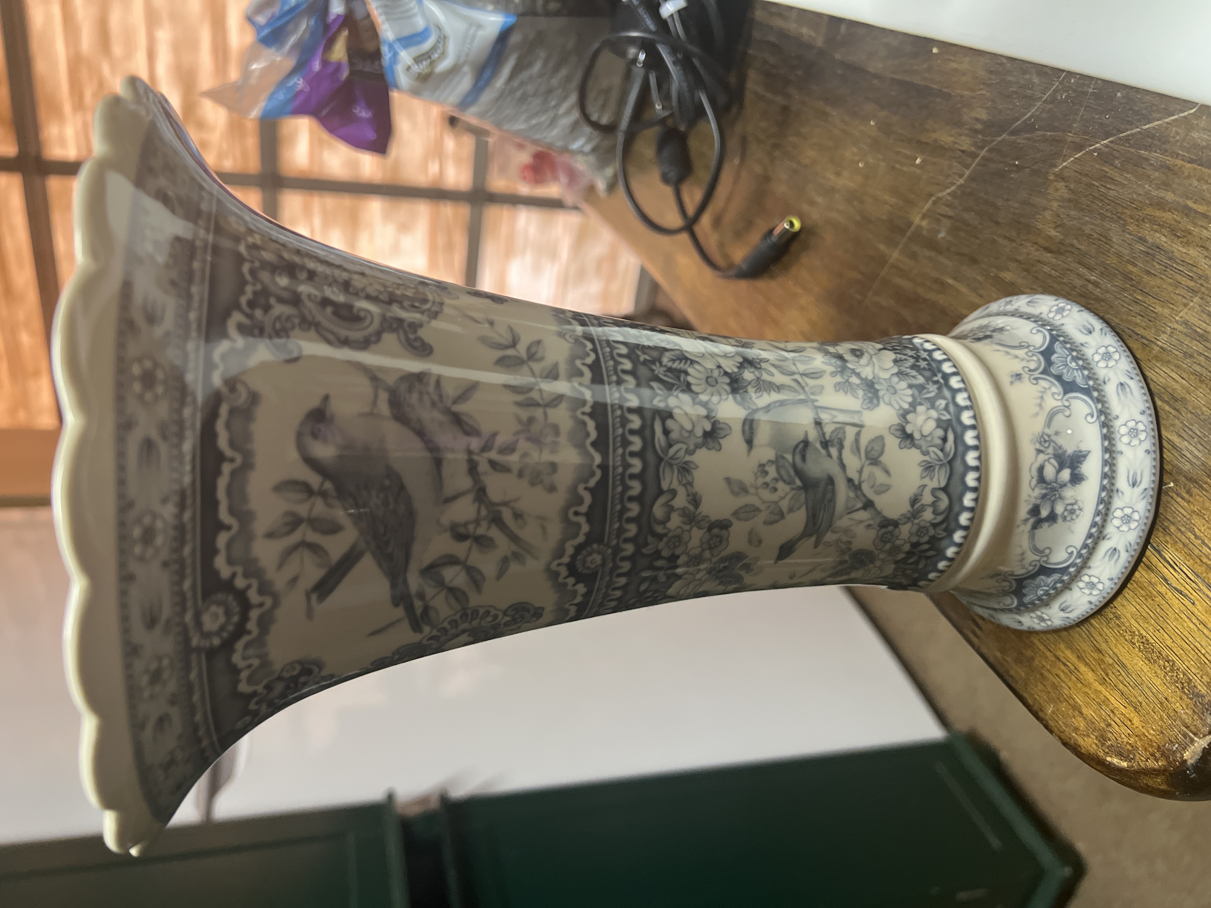 Victorian Transfer-Printed Porcelain Trumpet Vase
