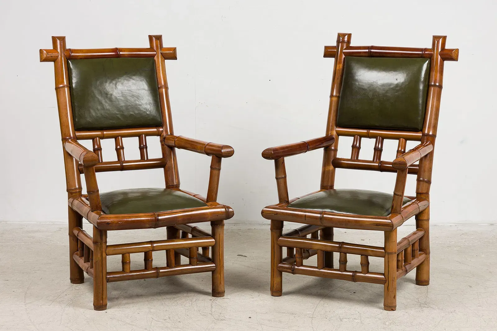 Pair of French Japonisme Faux Bamboo Armchairs by Perret & Vibert